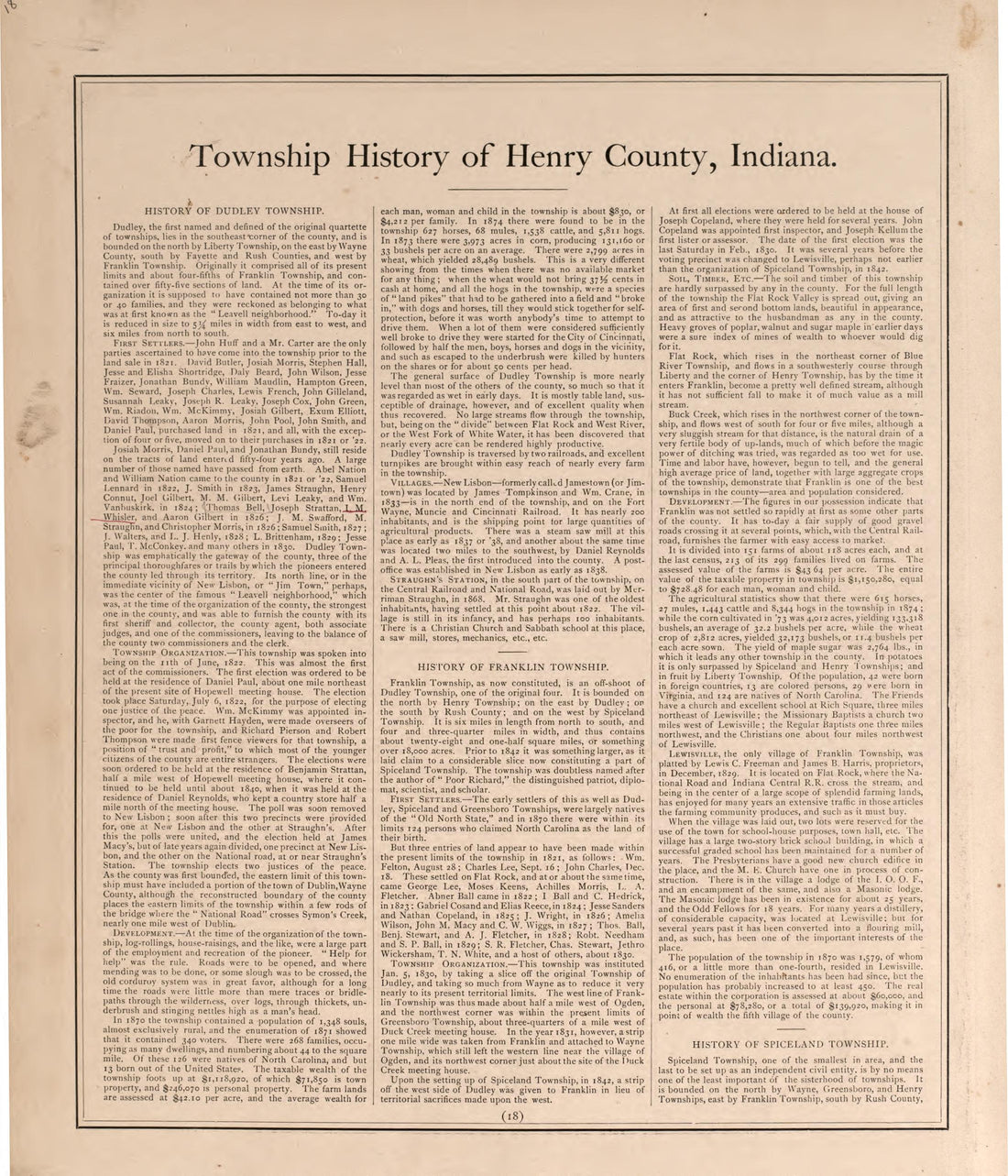 Township History of Henry County from an Illustrated Historical Atlas of Henry County, Indiana 1875 by Relic Map Company