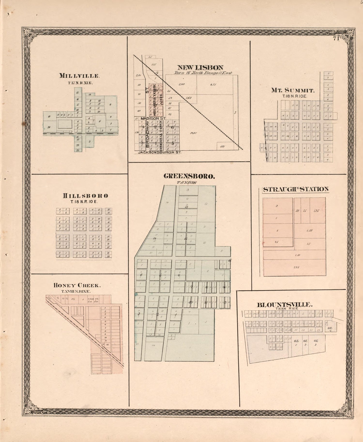 Various Townships from an Illustrated Historical Atlas of Henry County, Indiana 1875 by Relic Map Company