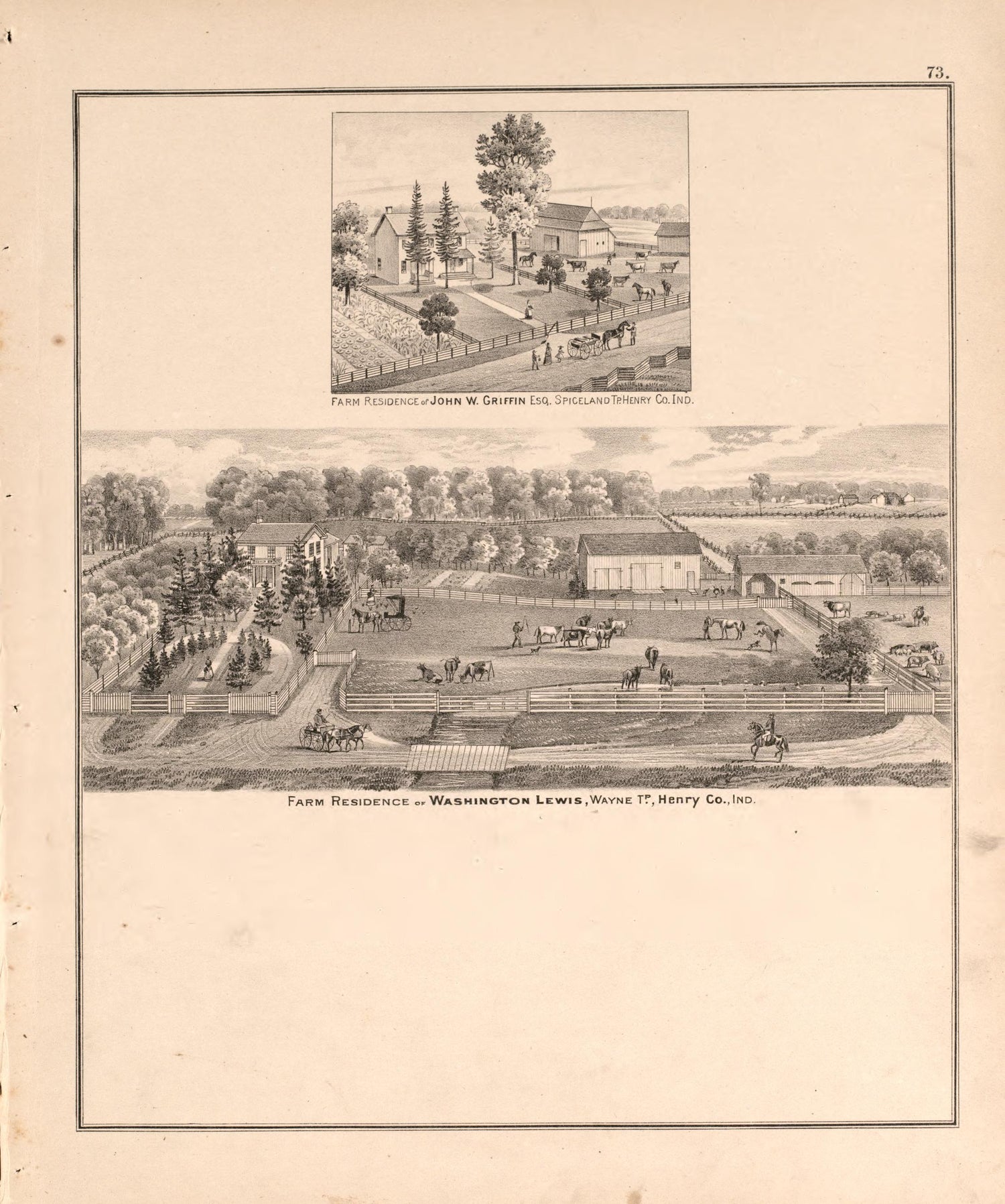 Views of Griffin and Lewis Residences from an Illustrated Historical Atlas of Henry County, Indiana 1875 by Relic Map Company