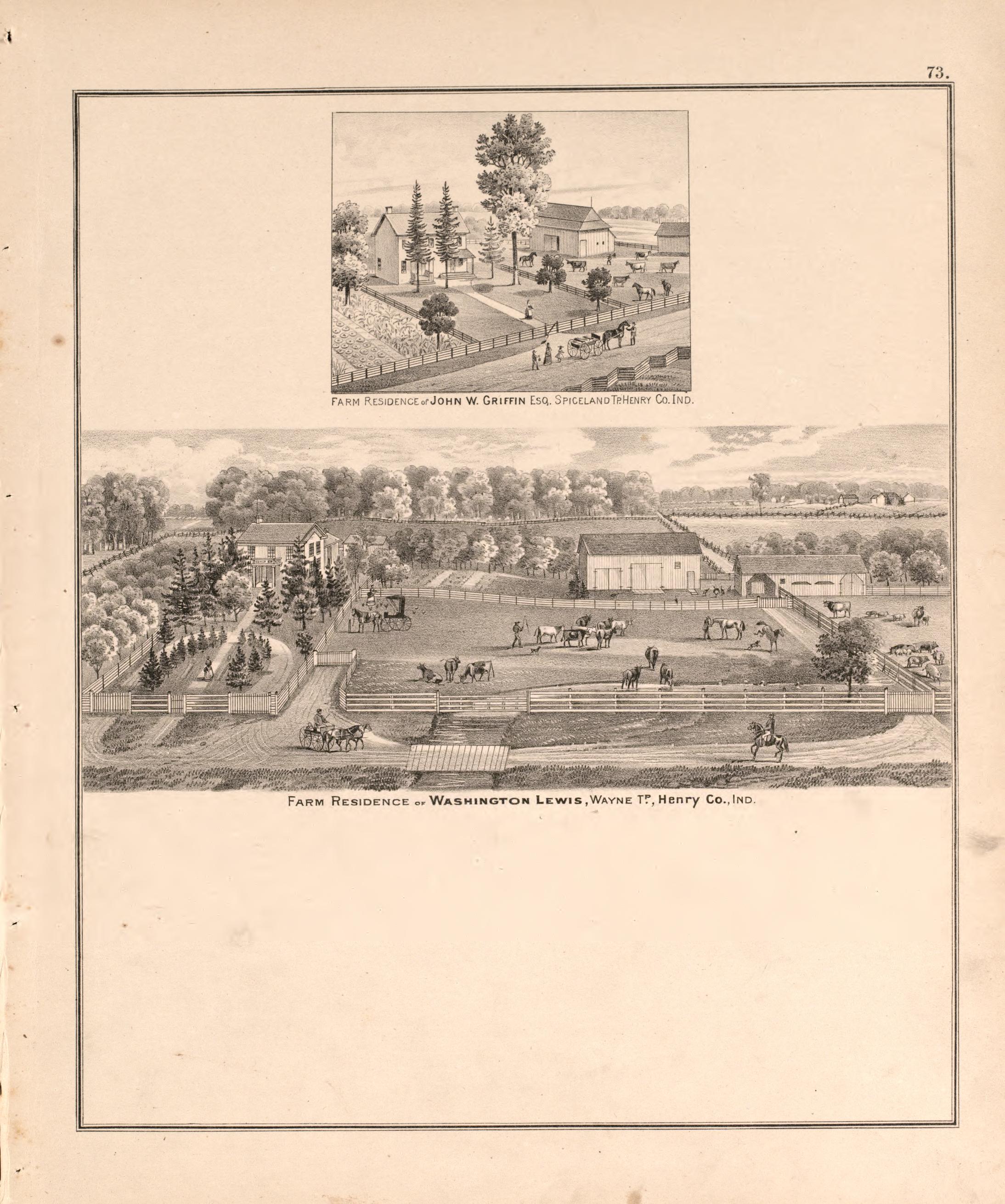 Views of Griffin and Lewis Residences from an Illustrated Historical Atlas of Henry County, Indiana 1875 by Relic Map Company