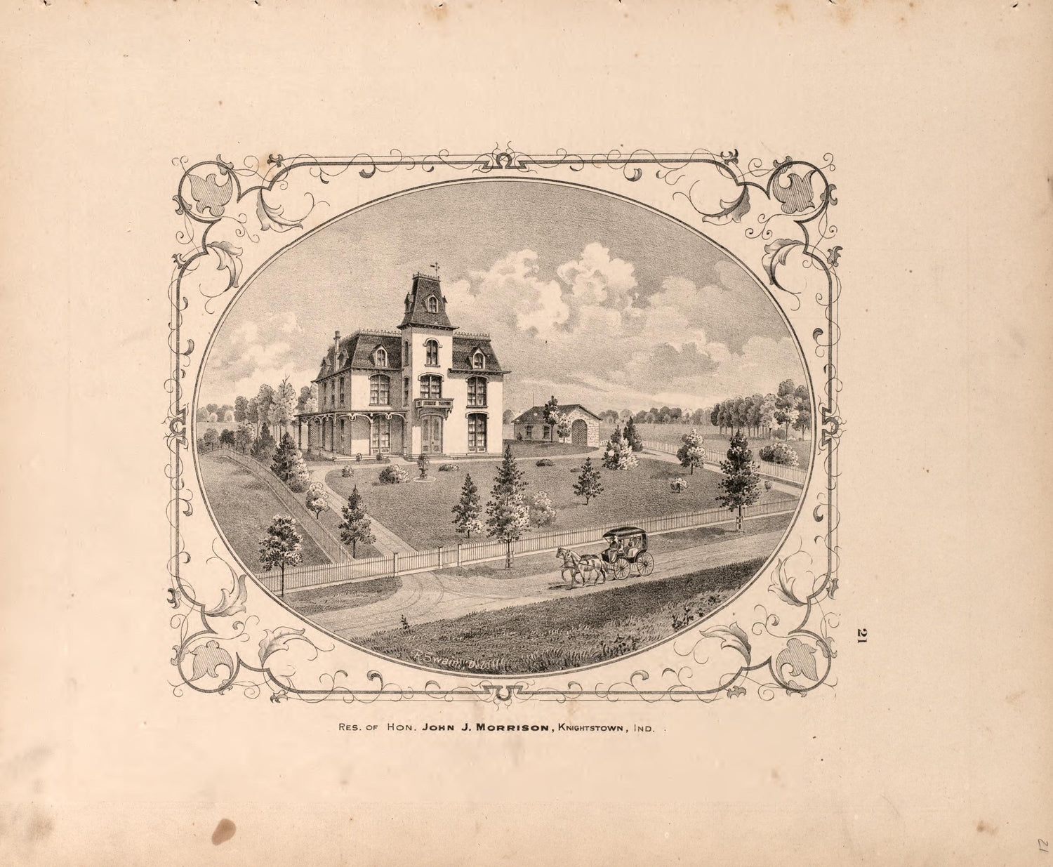 View of Morrison Residence from an Illustrated Historical Atlas of Henry County, Indiana 1875 by Relic Map Company