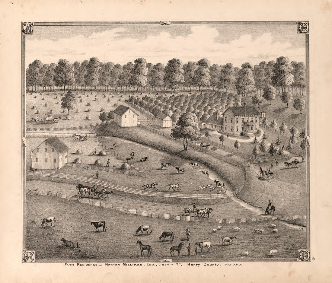 View of Millikan Residence from an Illustrated Historical Atlas of Henry County, Indiana 1875 by Relic Map Company