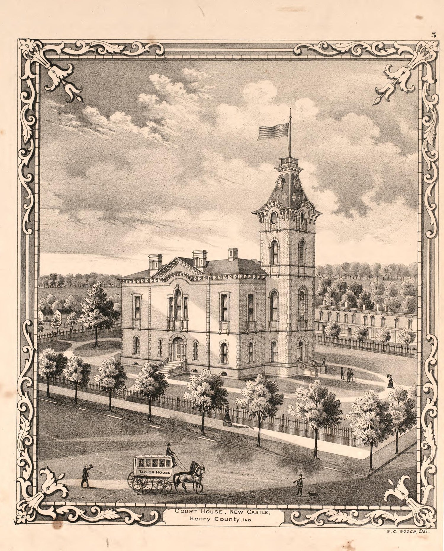 Views of Court House, New Castle, Henry County from an Illustrated Historical Atlas of Henry County, Indiana 1875 by Relic Map Company