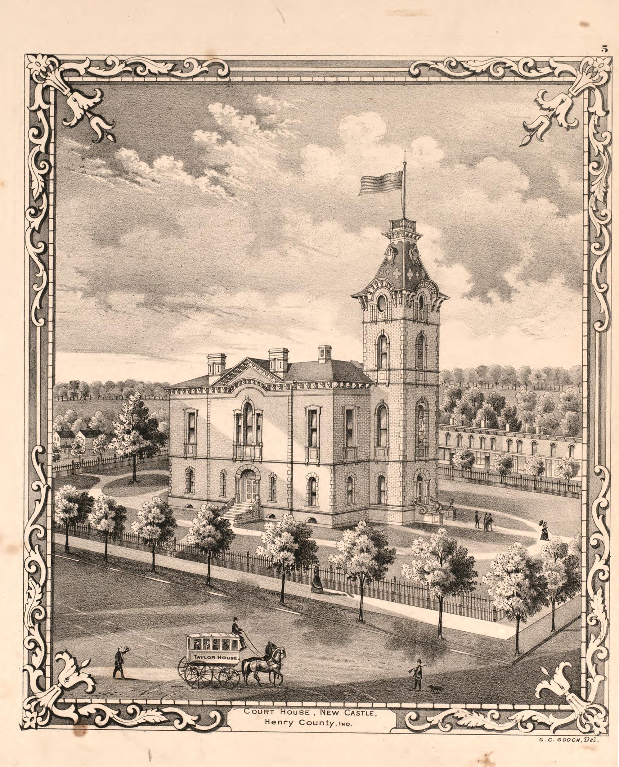 Views of Court House, New Castle, Henry County from an Illustrated Historical Atlas of Henry County, Indiana 1875 by Relic Map Company