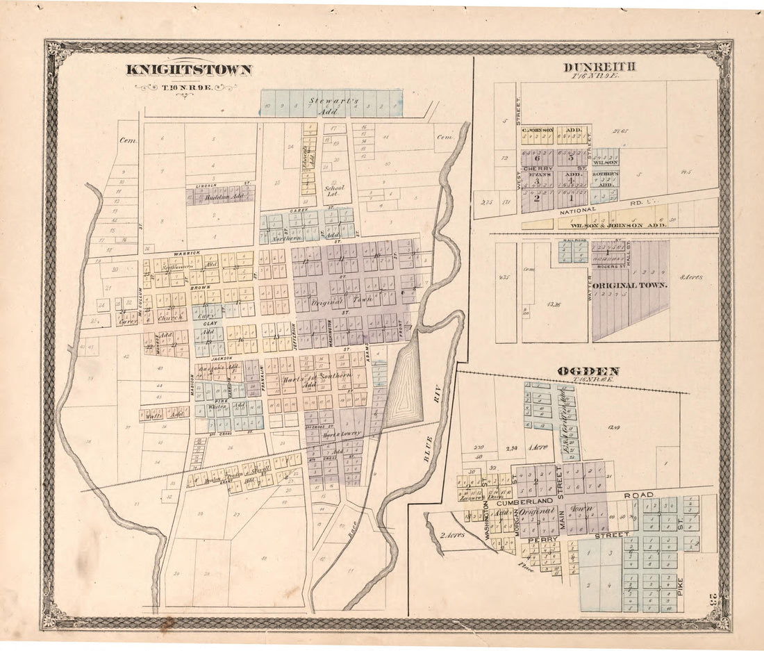 Knightstown, Dunreith, Ogden from an Illustrated Historical Atlas of Henry County, Indiana 1875 by Relic Map Company