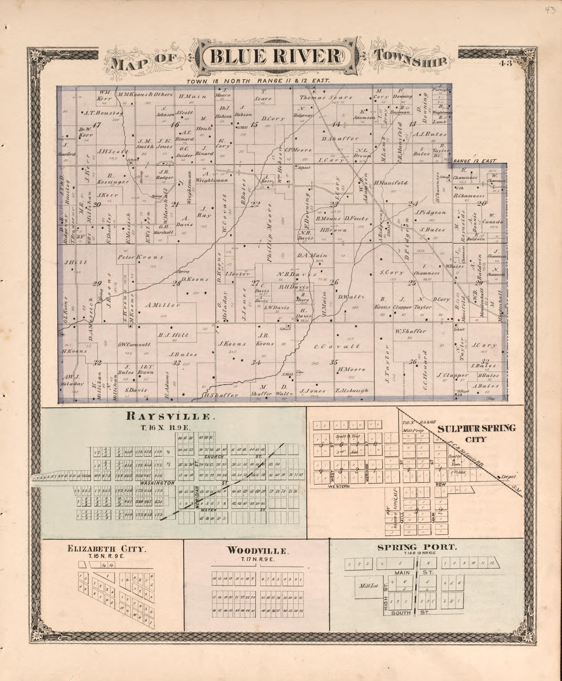 Blue River Township from an Illustrated Historical Atlas of Henry County, Indiana 1875 by Relic Map Company