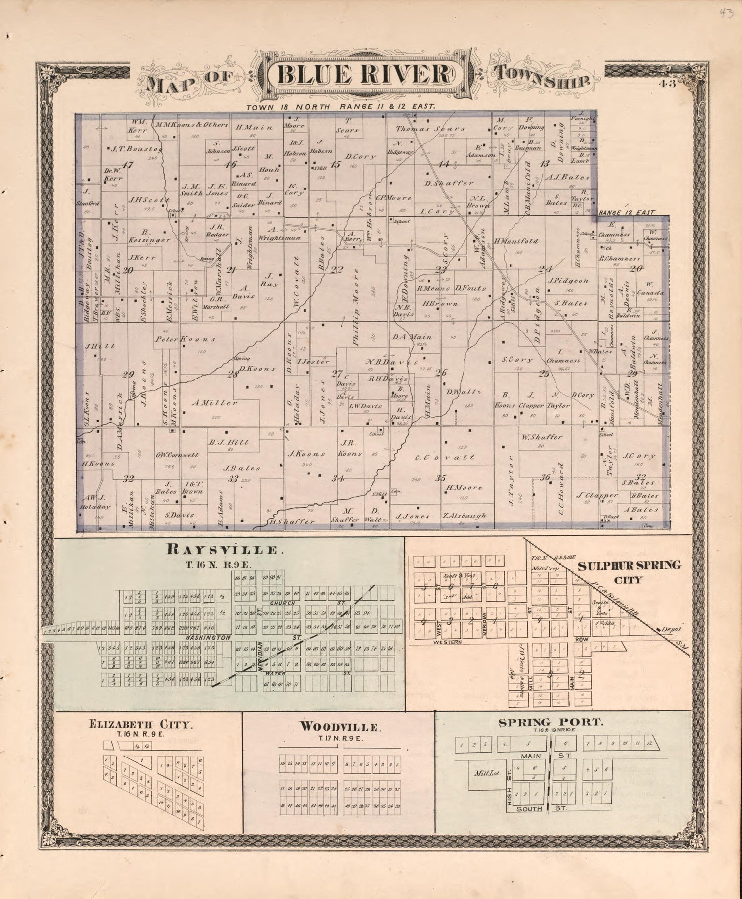 Blue River Township from an Illustrated Historical Atlas of Henry County, Indiana 1875 by Relic Map Company