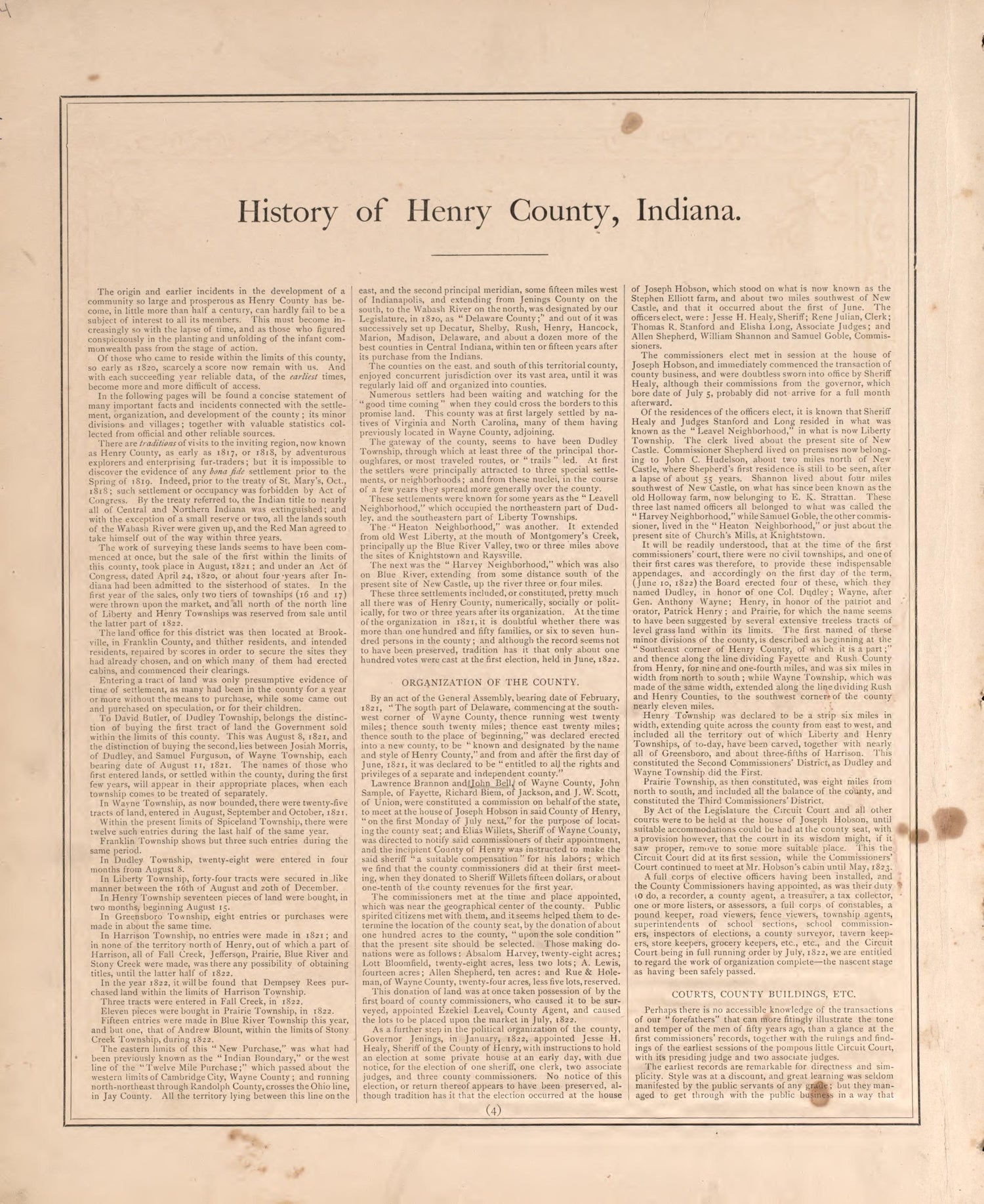 History of Henry County, Indiana from an Illustrated Historical Atlas of Henry County, Indiana 1875 by Relic Map Company