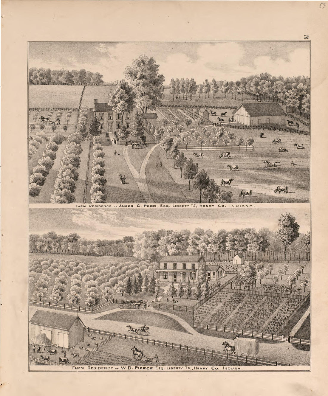 Views of Peed and Pierce Residences from an Illustrated Historical Atlas of Henry County, Indiana 1875 by Relic Map Company