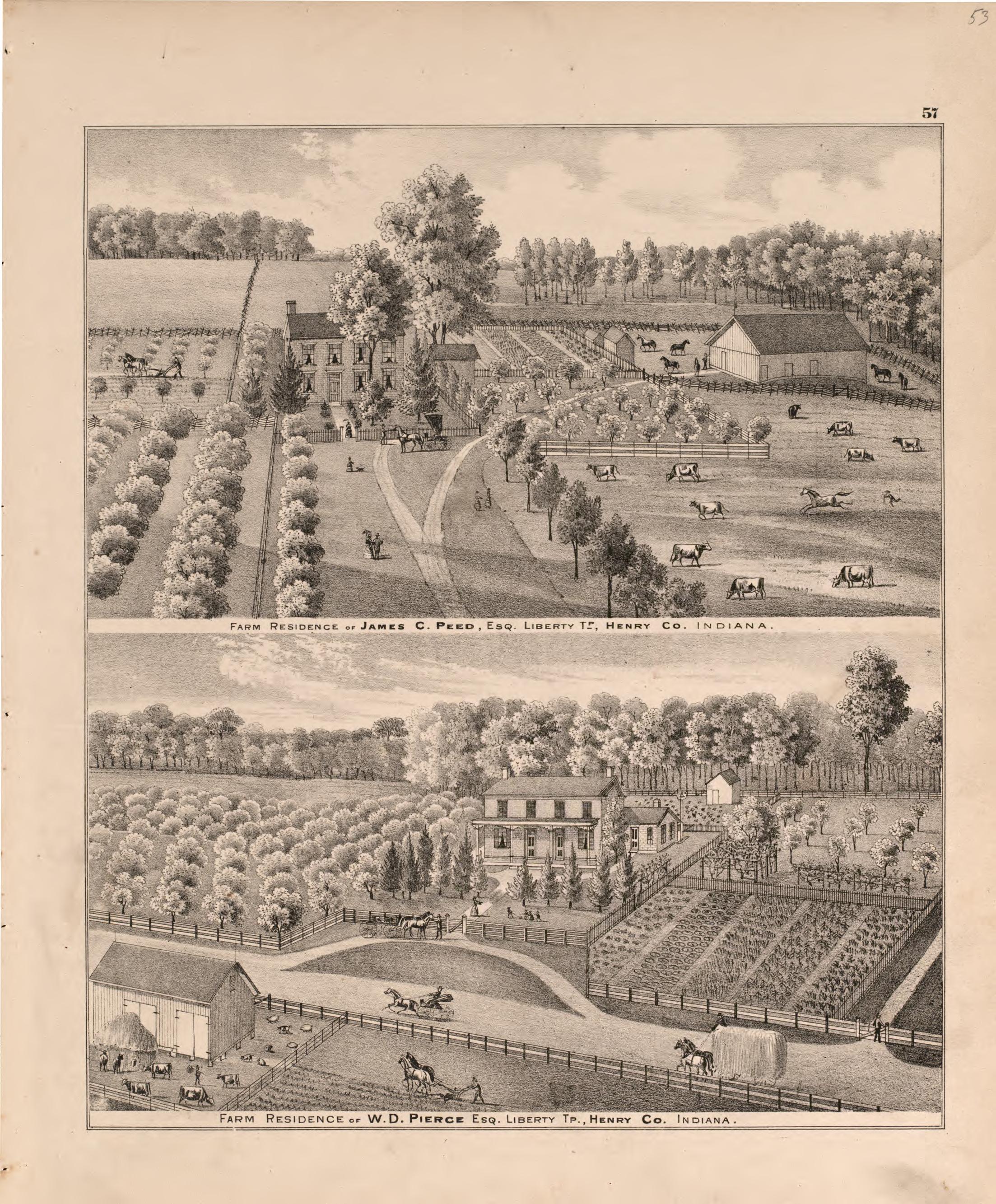 Views of Peed and Pierce Residences from an Illustrated Historical Atlas of Henry County, Indiana 1875 by Relic Map Company