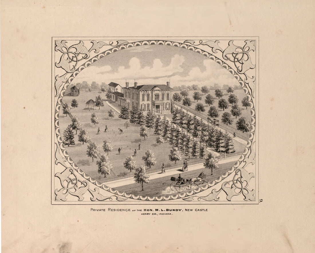 View of Bundy Residence, Henry County from an Illustrated Historical Atlas of Henry County, Indiana 1875 by Relic Map Company