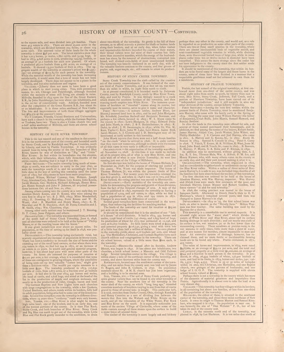 Township History of Henry County-continued from an Illustrated Historical Atlas of Henry County, Indiana 1875 by Relic Map Company