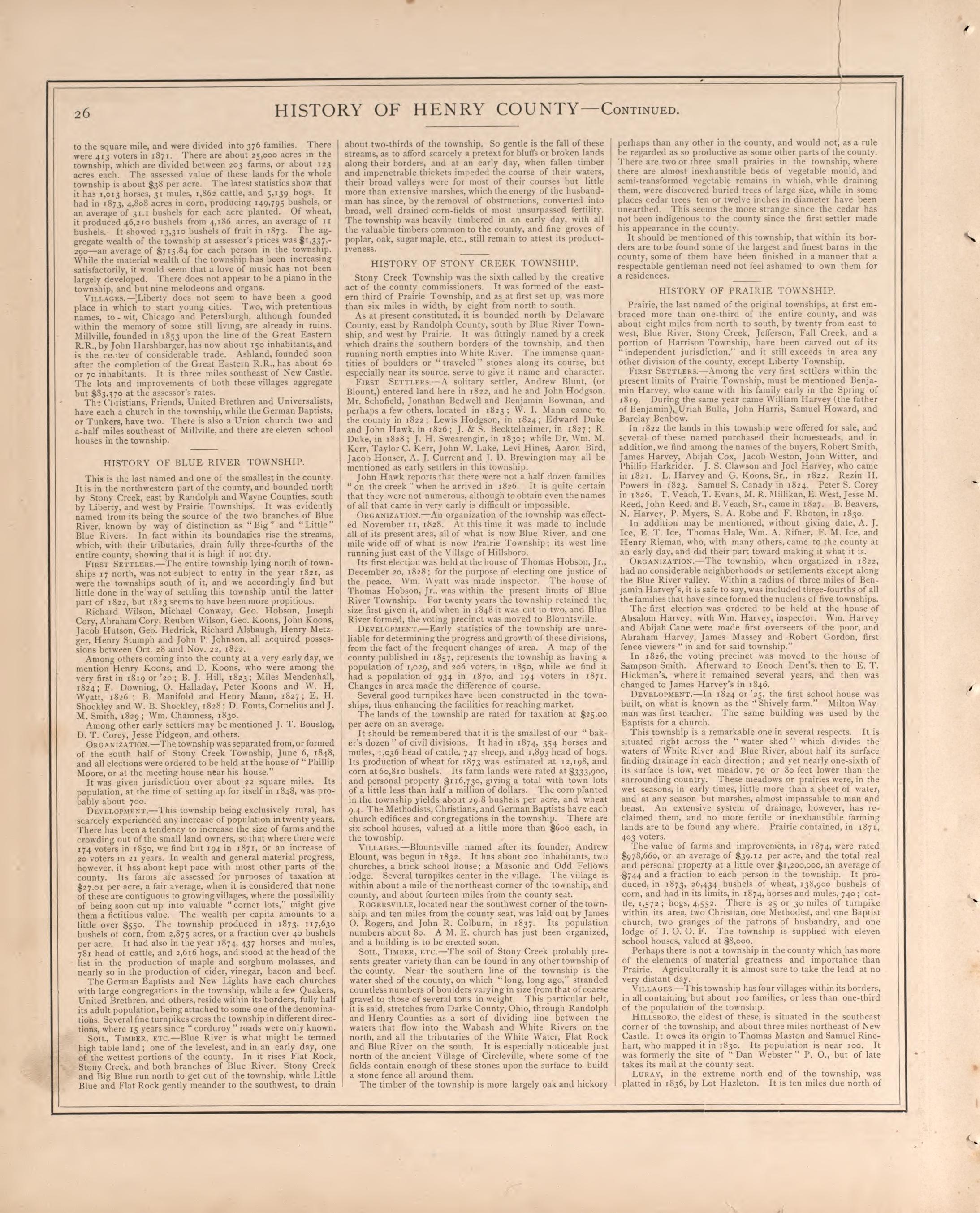 Township History of Henry County-continued from an Illustrated Historical Atlas of Henry County, Indiana 1875 by Relic Map Company