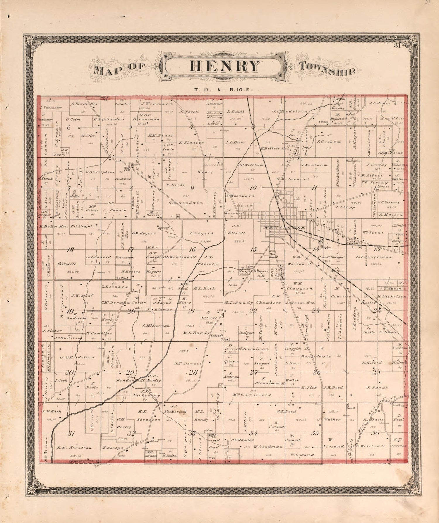 Henry Township from an Illustrated Historical Atlas of Henry County, Indiana 1875 by Relic Map Company