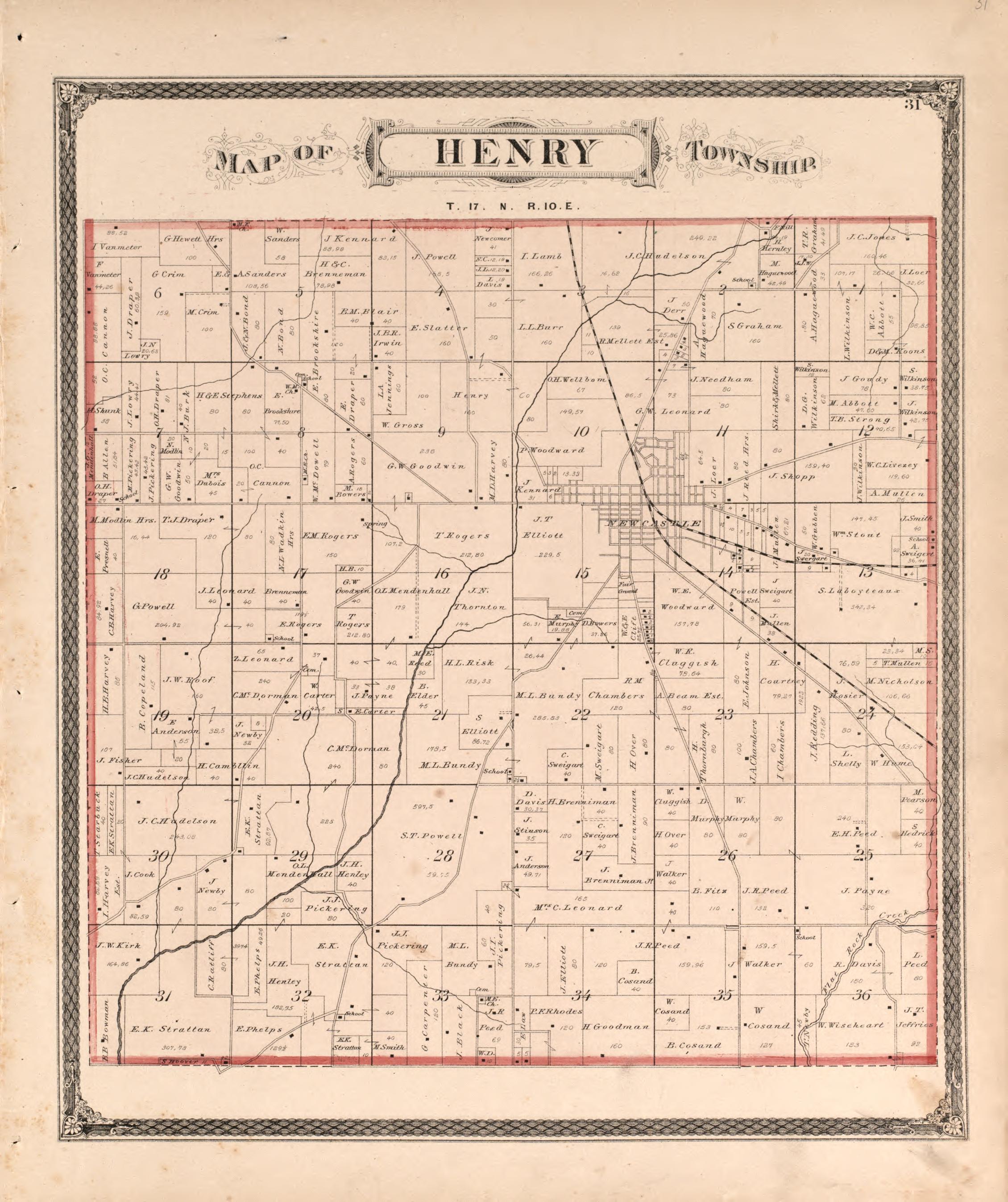 Henry Township from an Illustrated Historical Atlas of Henry County, Indiana 1875 by Relic Map Company
