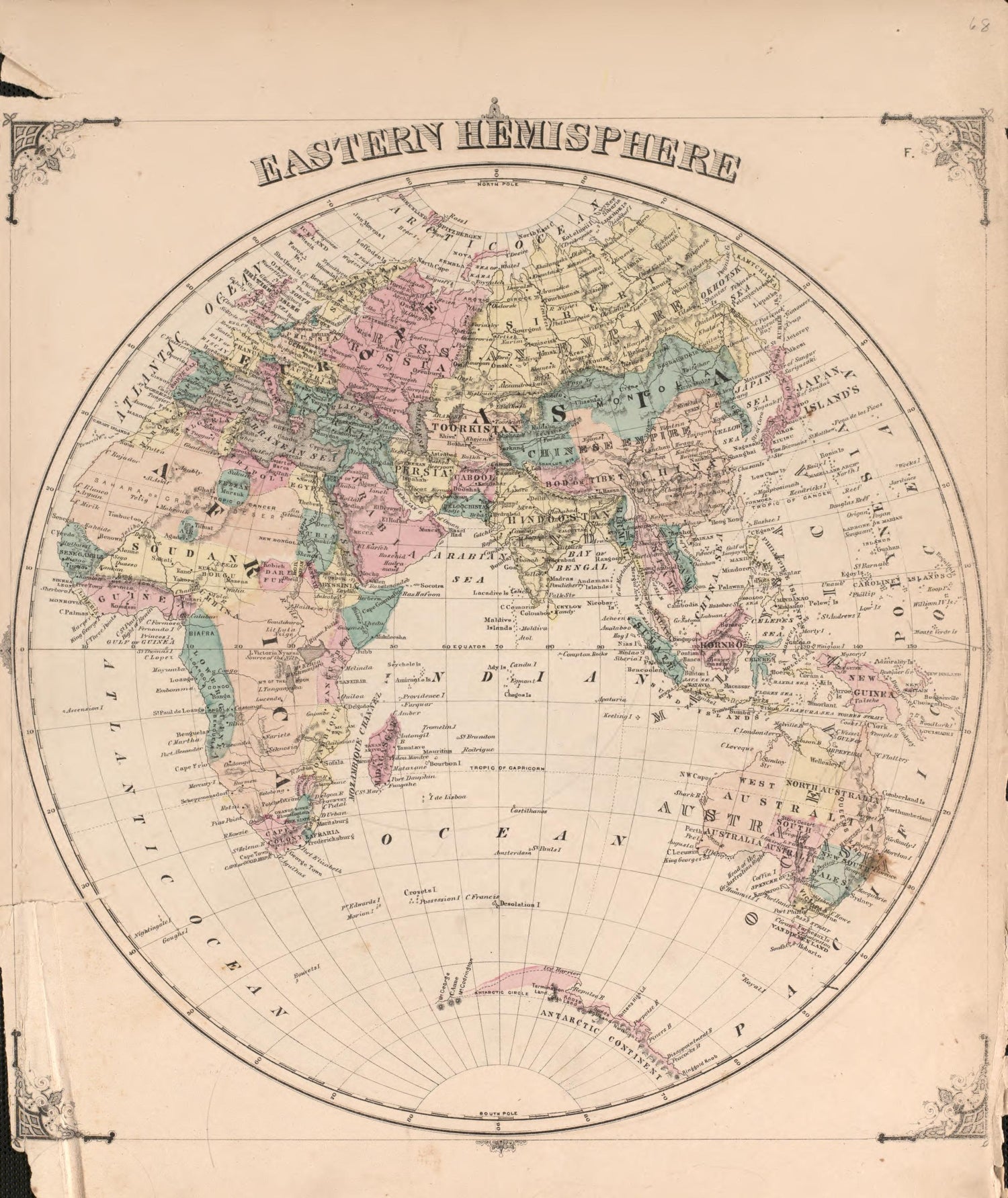 Eastern Hemisphere from an Illustrated Historical Atlas of Henry County, Indiana 1875 by Relic Map Company
