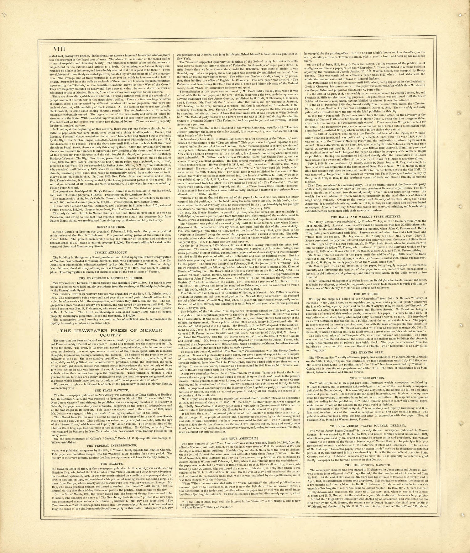 History of Mercer County, N.J. - Continued from Combination Atlas Map of Mercer County, New Jersey 1875 by Relic Map Company