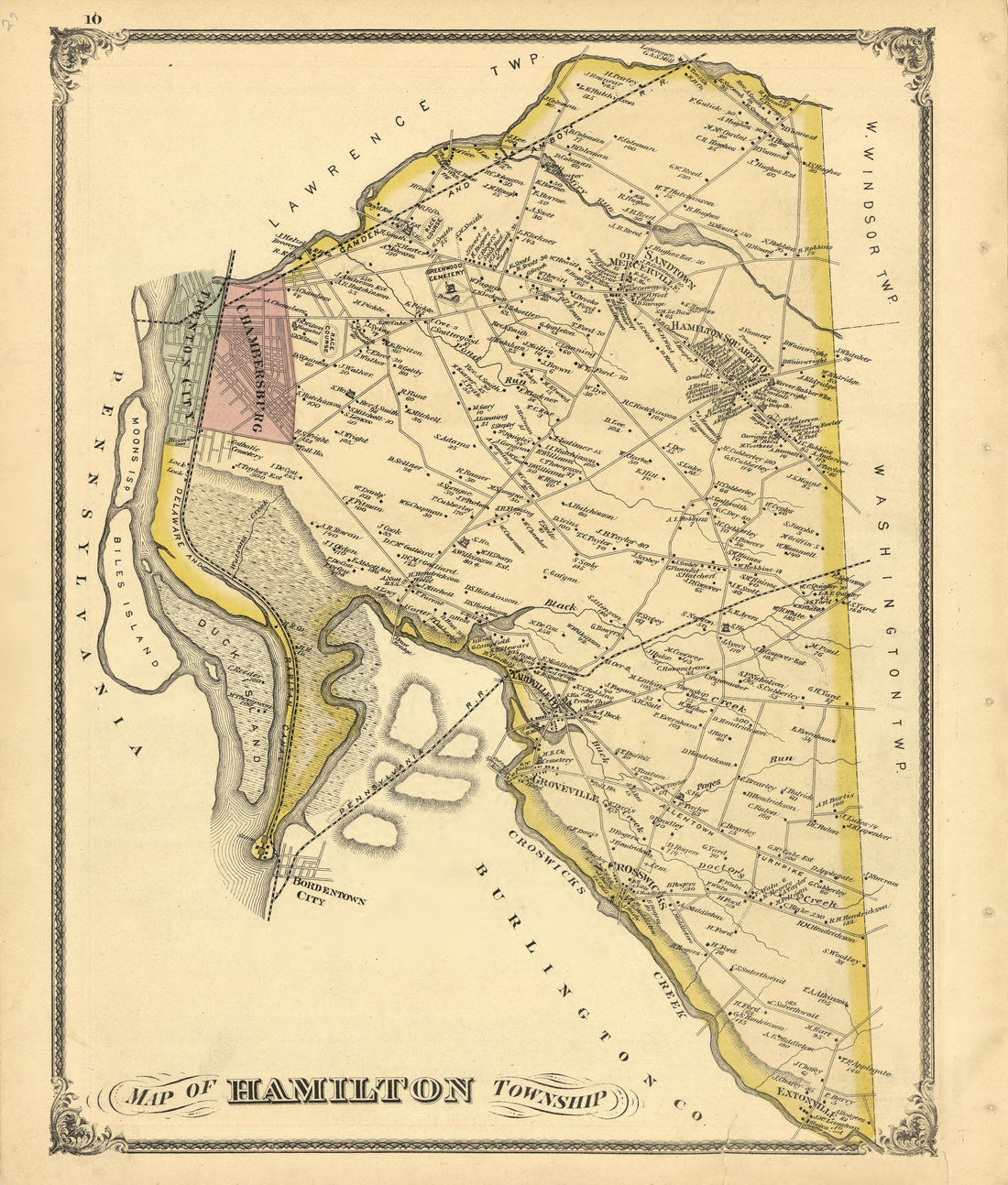 Map of Hamilton Township from Combination Atlas Map of Mercer County, New Jersey 1875 by Relic Map Company