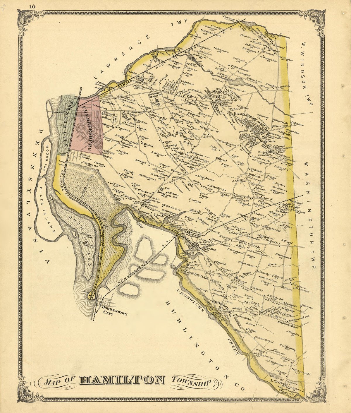 Map of Hamilton Township from Combination Atlas Map of Mercer County, New Jersey 1875 by Relic Map Company