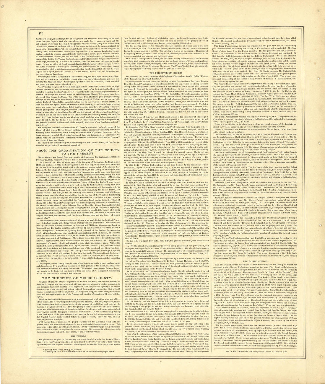 History of Mercer County, N.J. - Continued from Combination Atlas Map of Mercer County, New Jersey 1875 by Relic Map Company
