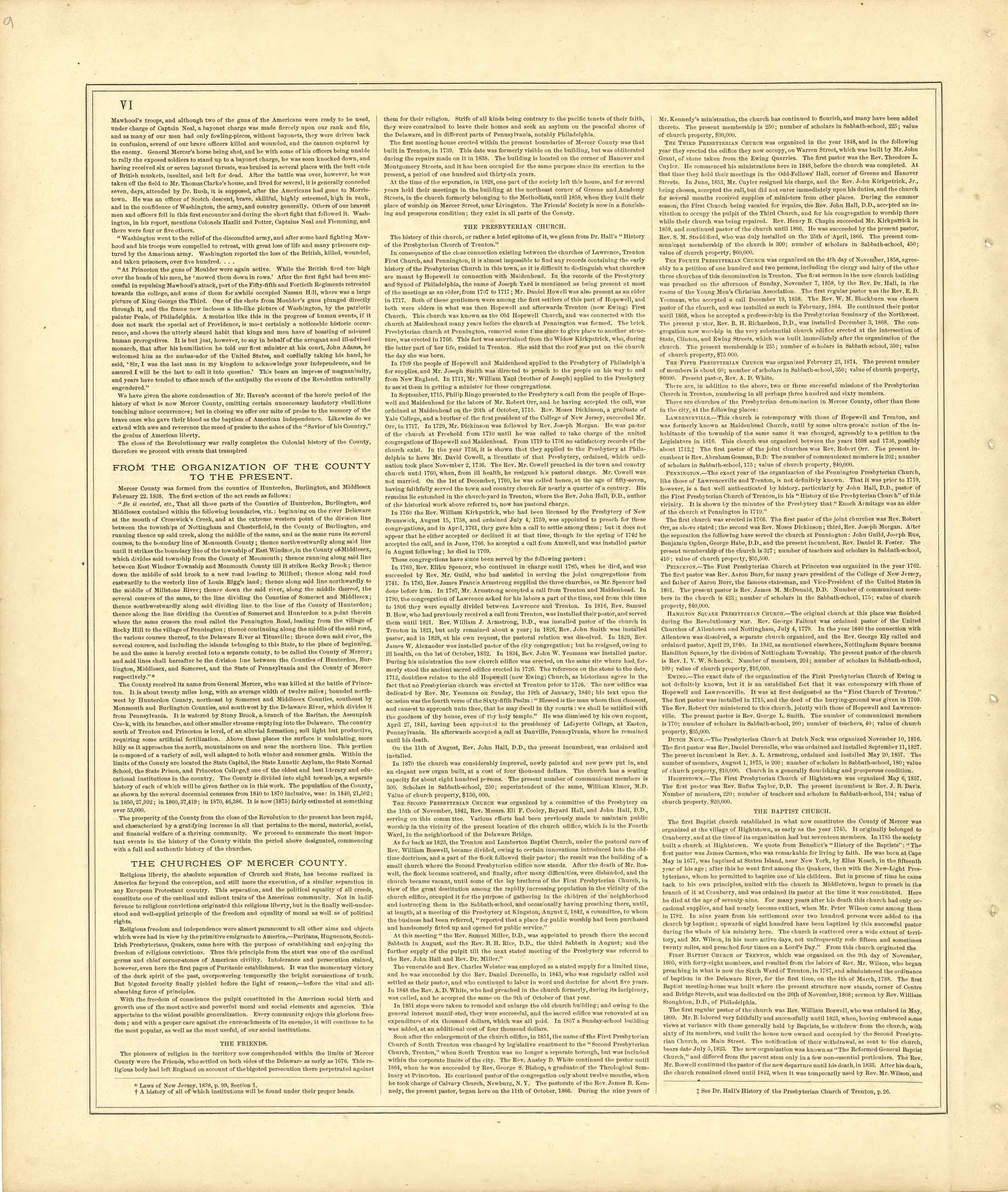 History of Mercer County, N.J. - Continued from Combination Atlas Map of Mercer County, New Jersey 1875 by Relic Map Company