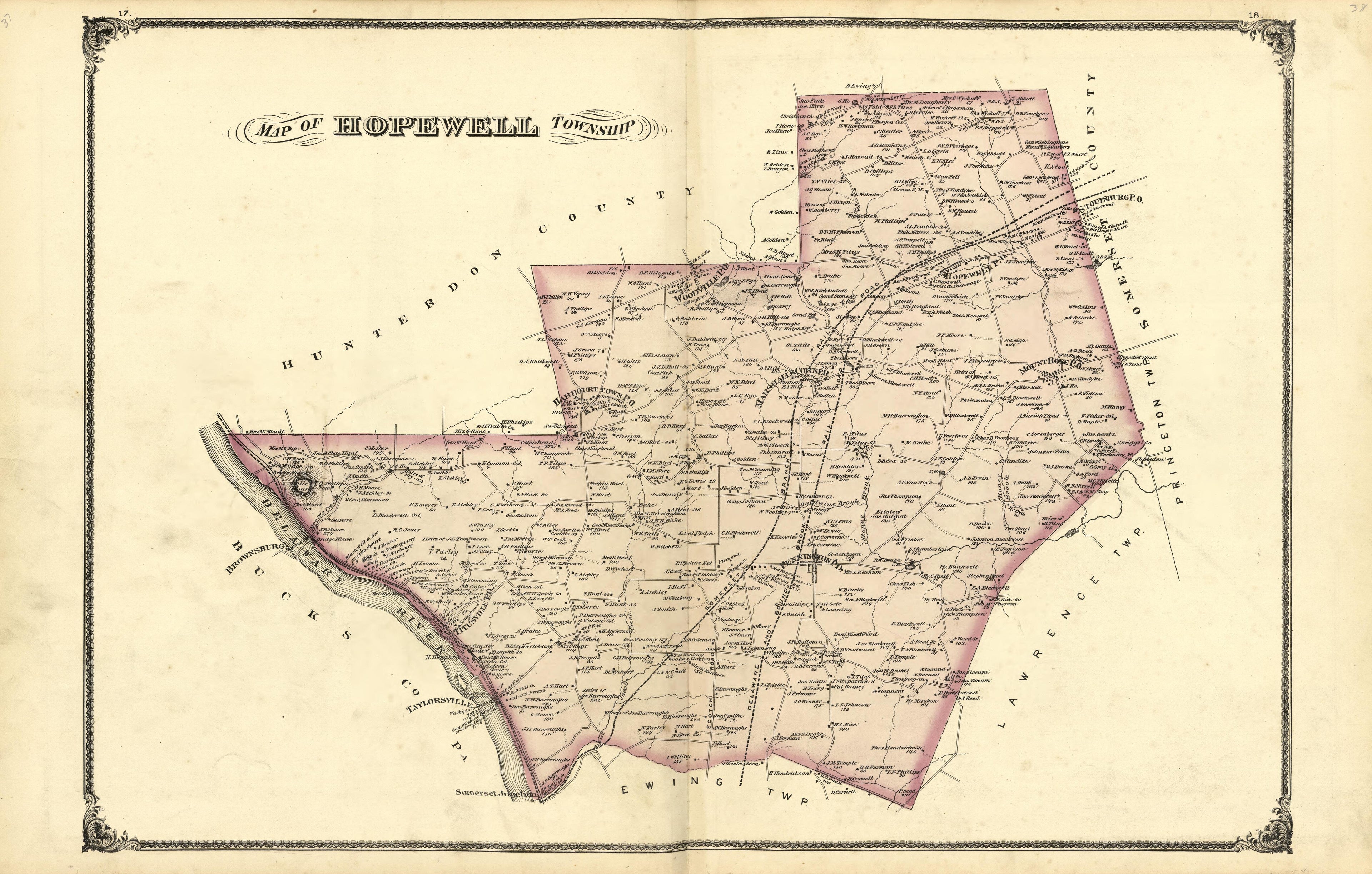 Map of Hopewell Township from Combination Atlas Map of Mercer County, New Jersey 1875 by Relic Map Company
