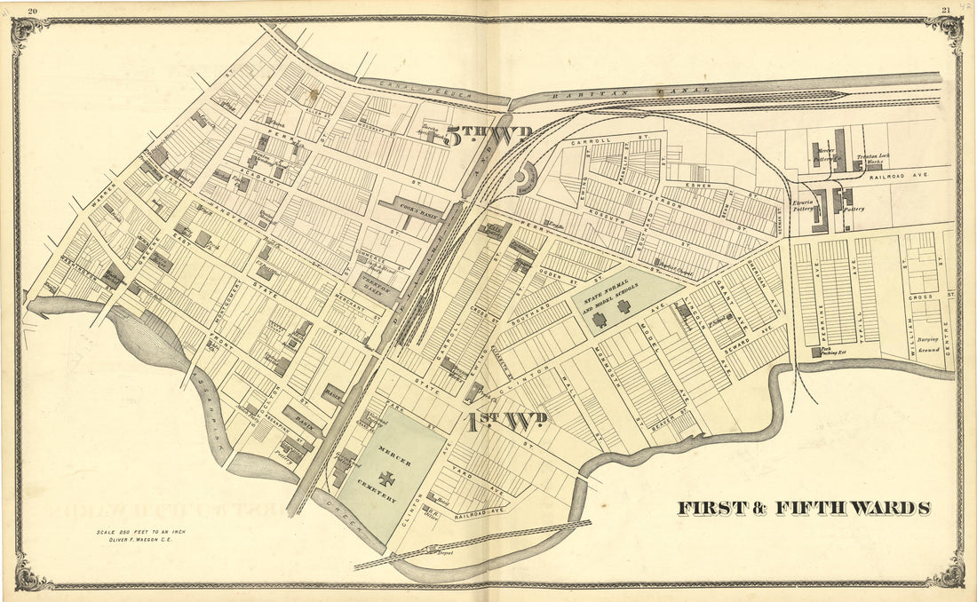 Map of First &amp; Fifth Wards from Combination Atlas Map of Mercer County, New Jersey 1875 by Relic Map Company