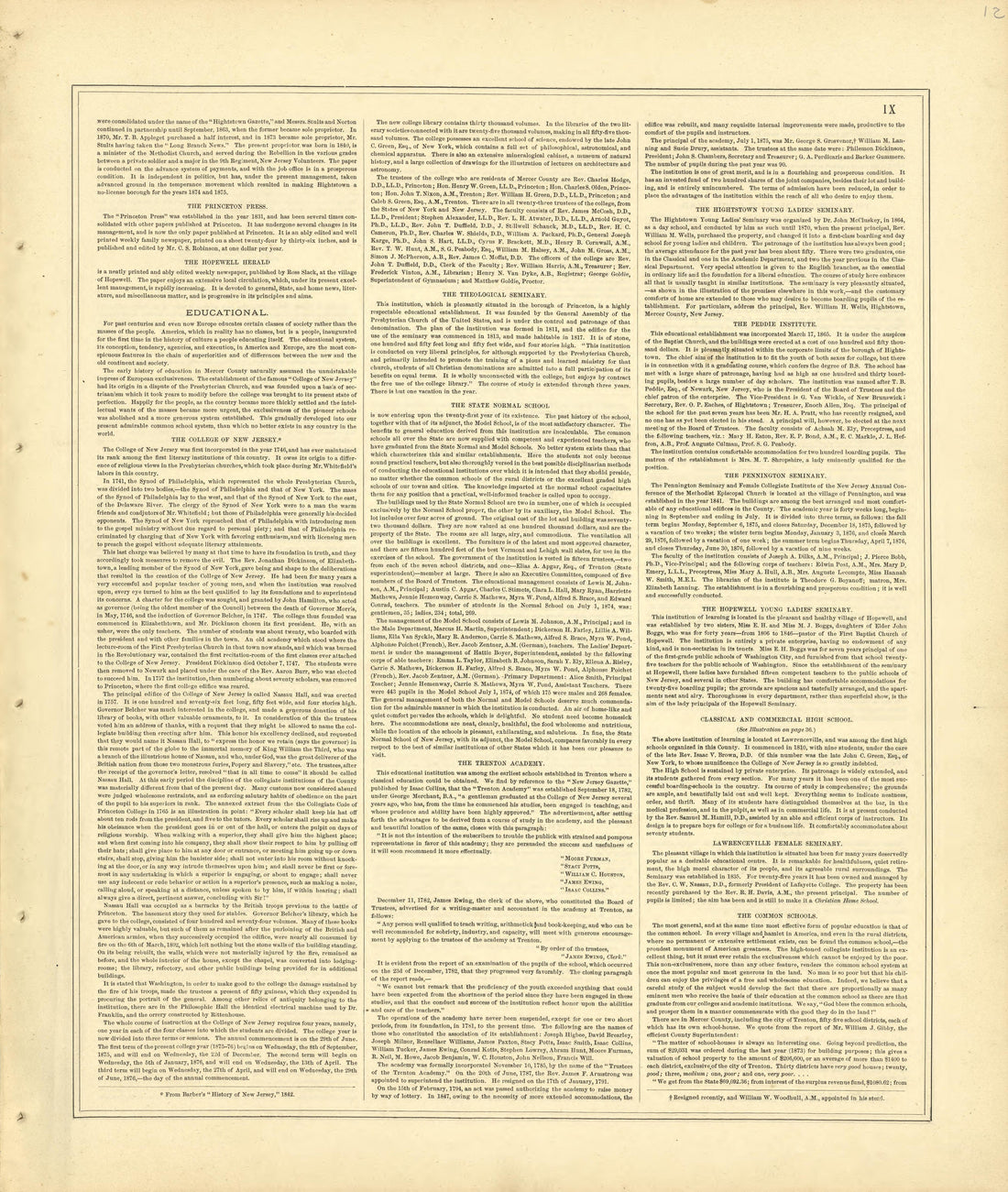 History of Mercer County, N.J. - Continued from Combination Atlas Map of Mercer County, New Jersey 1875 by Relic Map Company