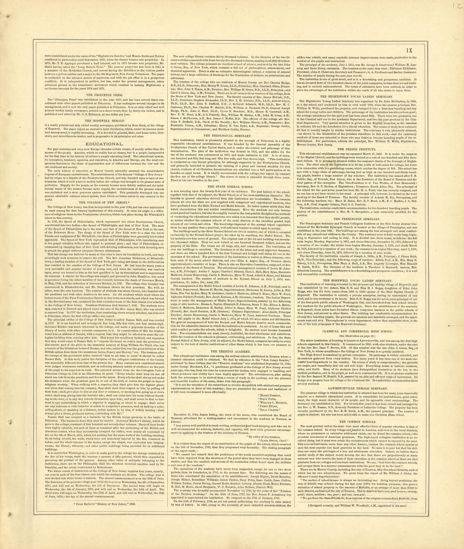 History of Mercer County, N.J. - Continued from Combination Atlas Map of Mercer County, New Jersey 1875 by Relic Map Company