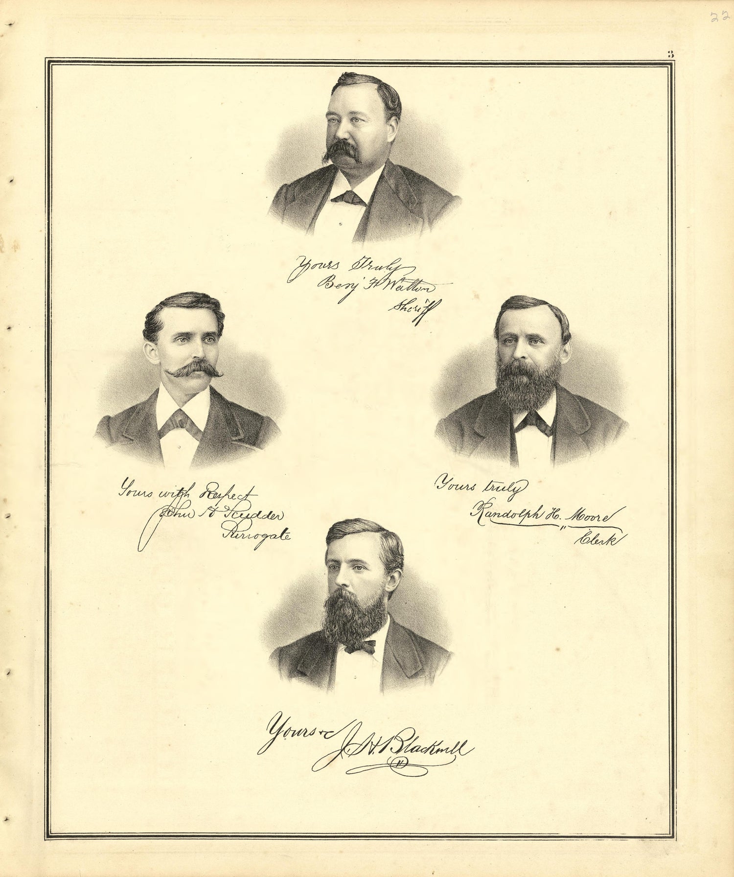 Portraits of Mercer County Freeholders With Signatures from Combination Atlas Map of Mercer County, New Jersey 1875 by Relic Map Company