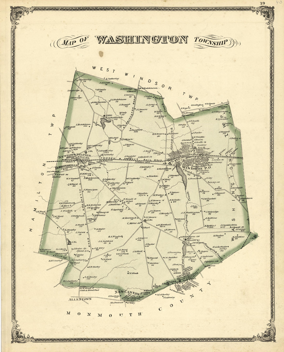 Map of Washington Township from Combination Atlas Map of Mercer County, New Jersey 1875 by Relic Map Company