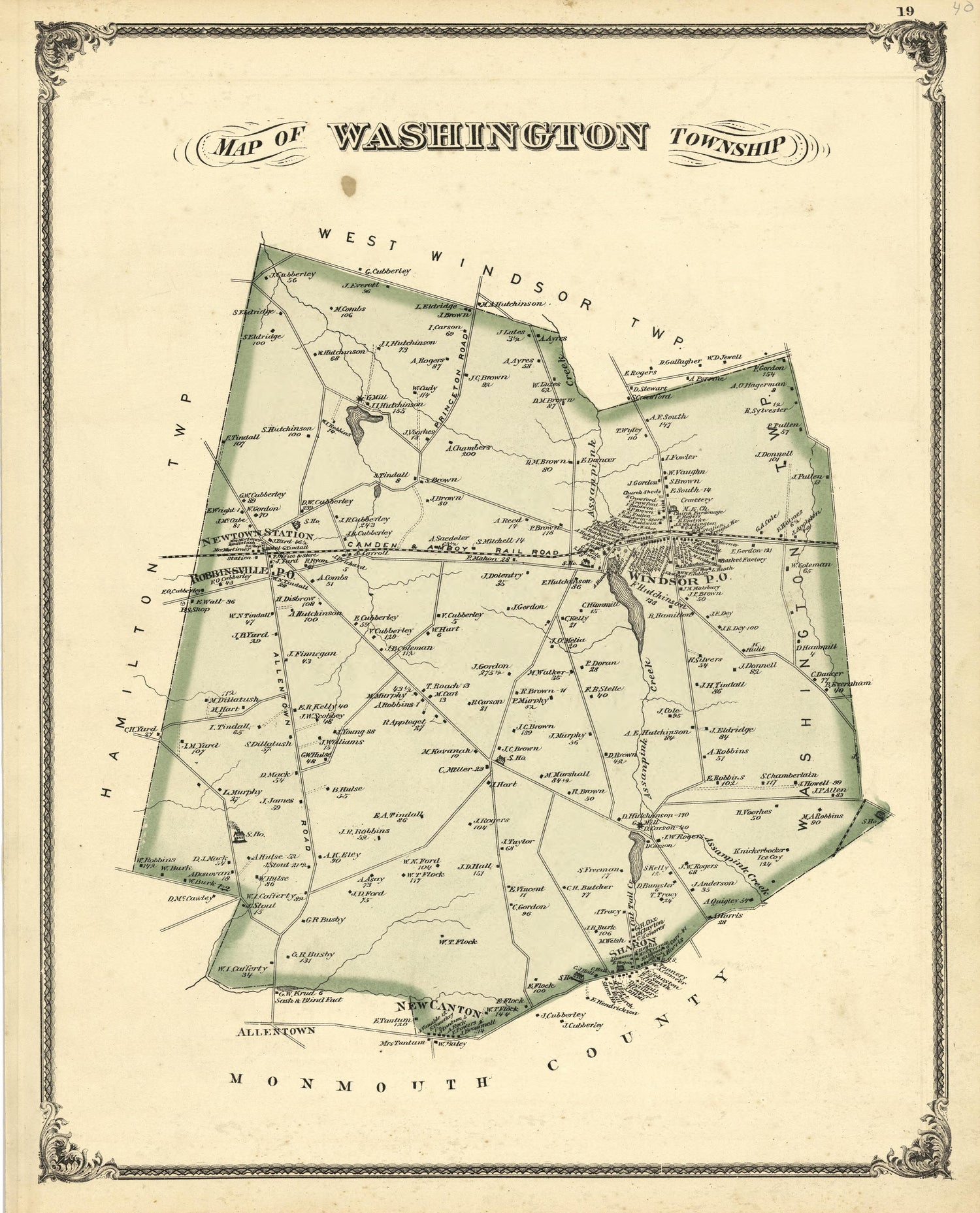Map of Washington Township from Combination Atlas Map of Mercer County, New Jersey 1875 by Relic Map Company