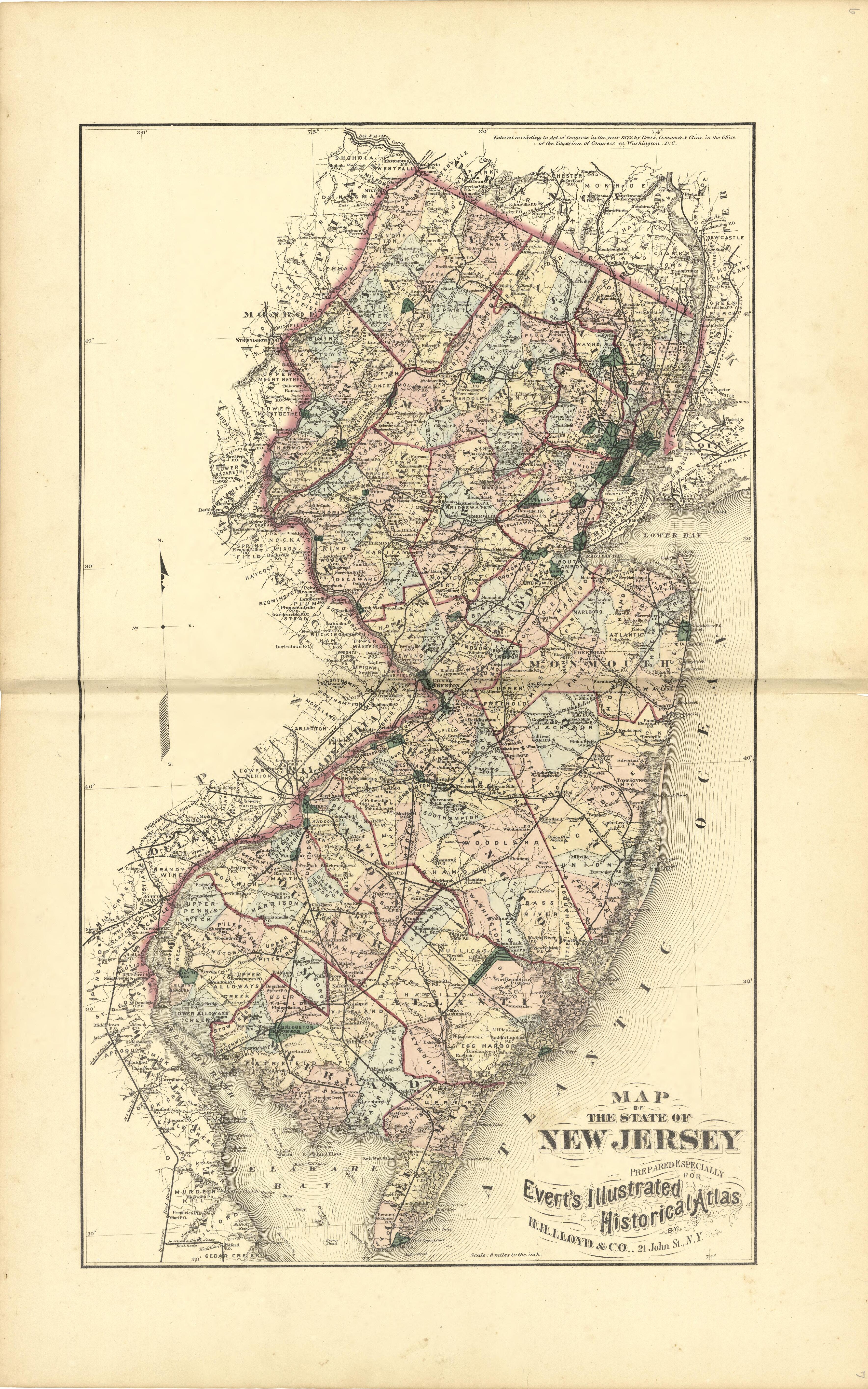 Map of the State of New Jersey from Combination Atlas Map of Mercer County, New Jersey 1875 by Relic Map Company