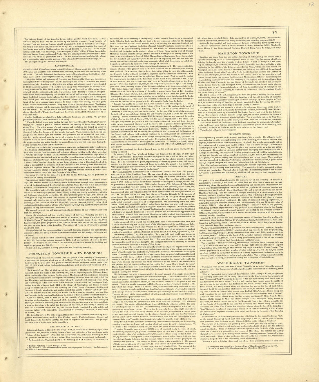 History of Mercer County, N.J. - Continued from Combination Atlas Map of Mercer County, New Jersey 1875 by Relic Map Company