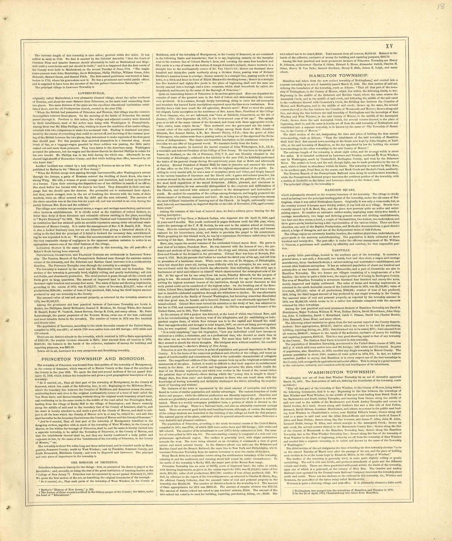 History of Mercer County, N.J. - Continued from Combination Atlas Map of Mercer County, New Jersey 1875 by Relic Map Company