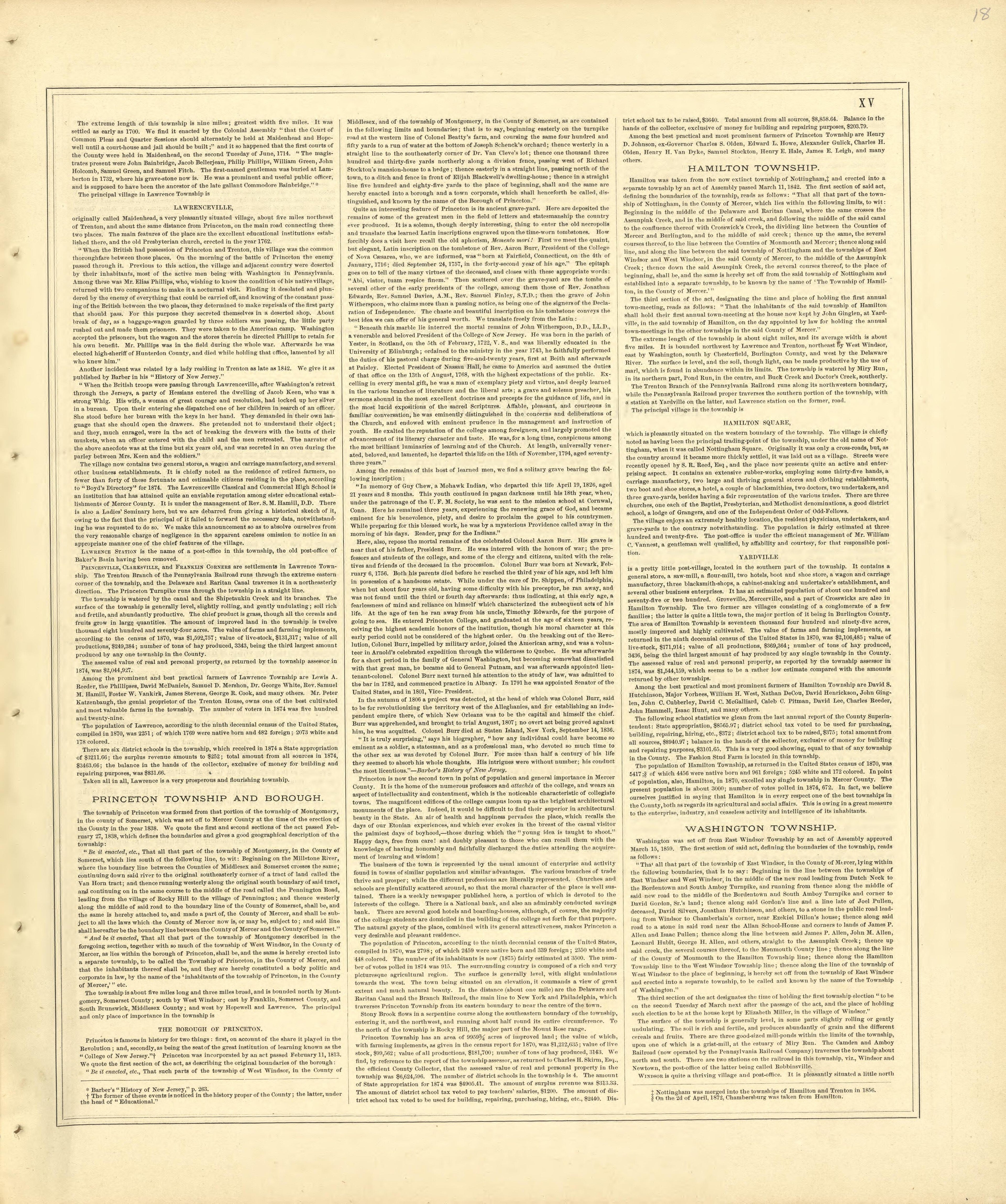 History of Mercer County, N.J. - Continued from Combination Atlas Map of Mercer County, New Jersey 1875 by Relic Map Company