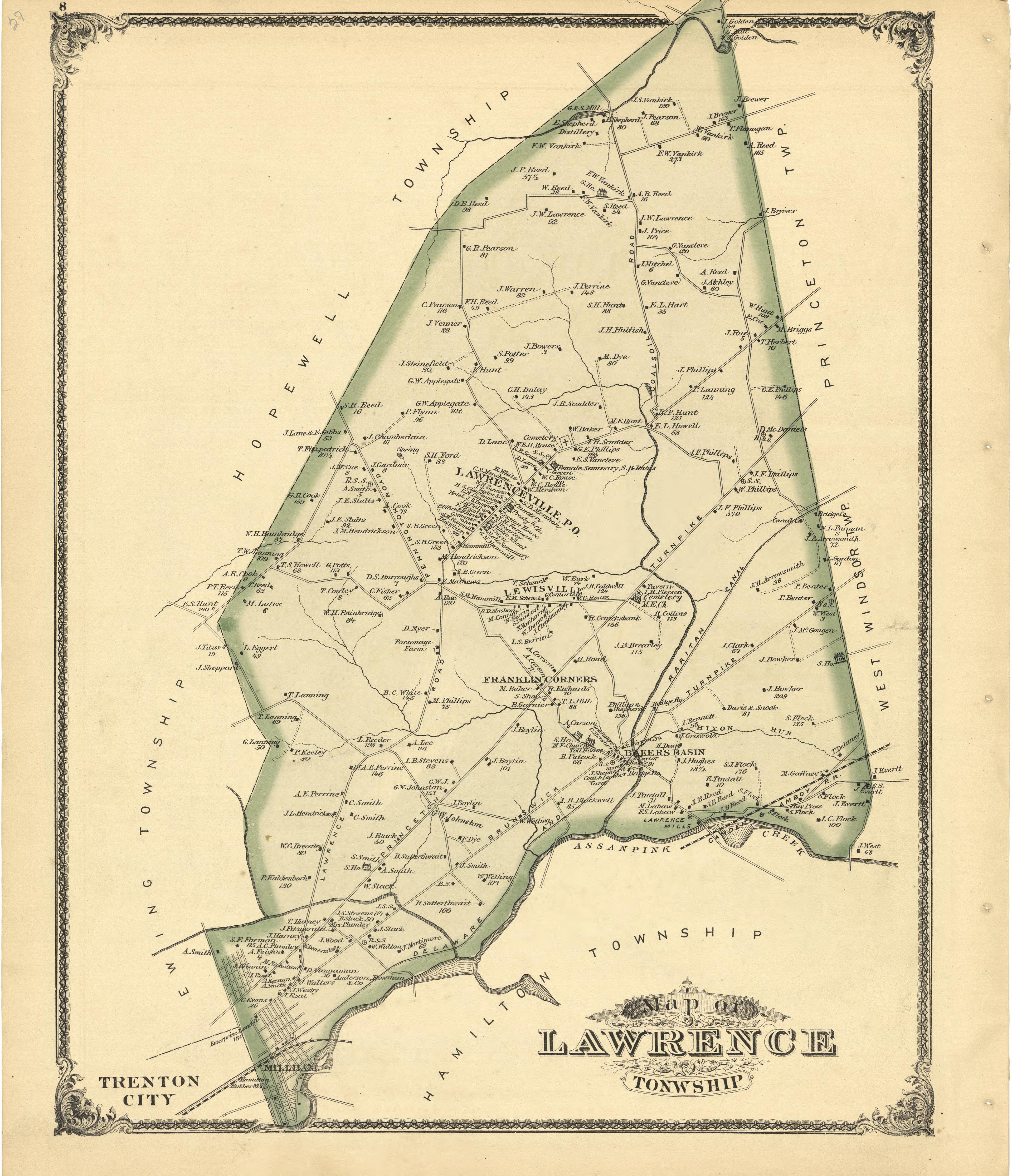 Map of Lawrence Township from Combination Atlas Map of Mercer County, New Jersey 1875 by Relic Map Company