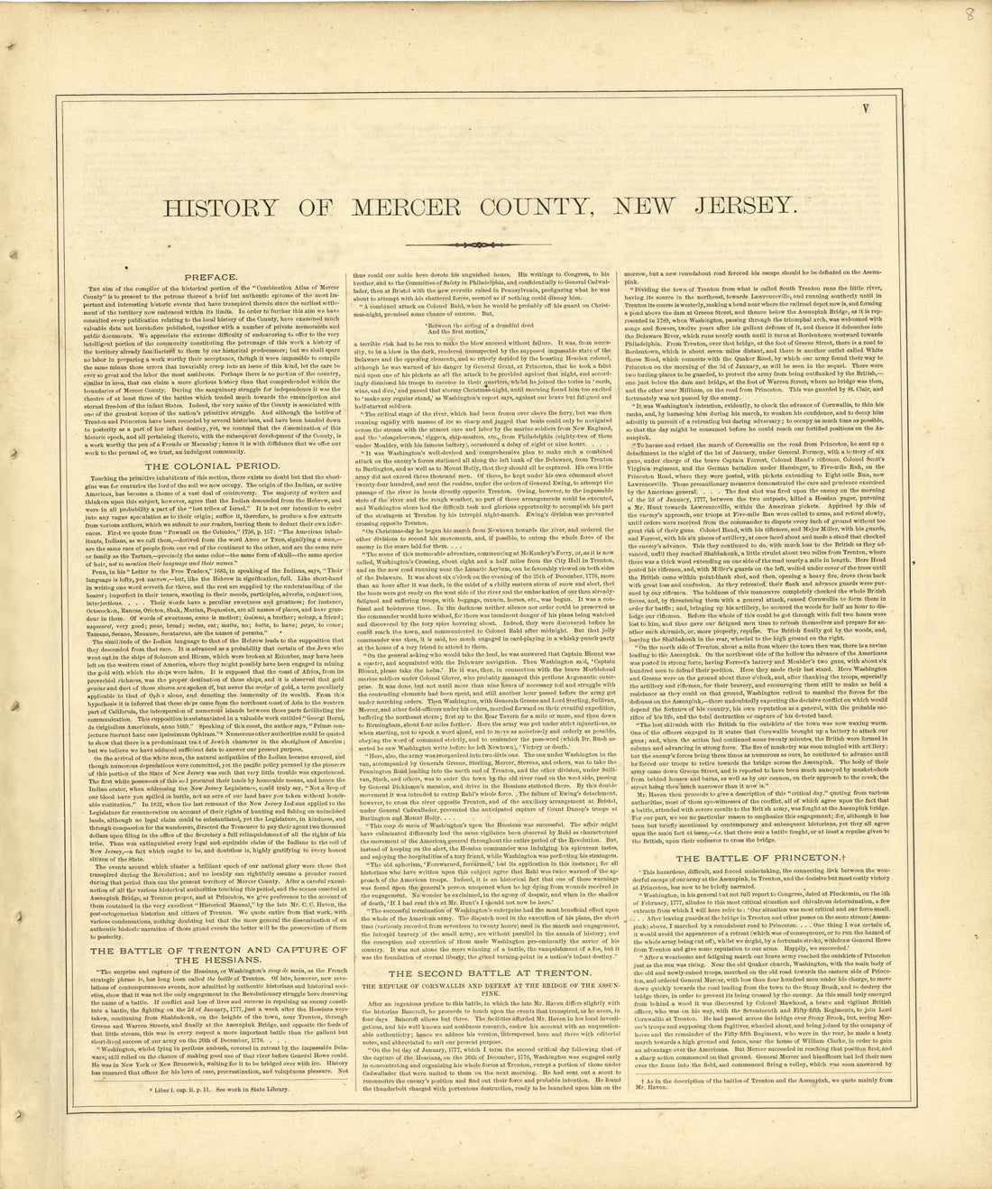 History of Mercer County, N.J. from Combination Atlas Map of Mercer County, New Jersey 1875 by Relic Map Company