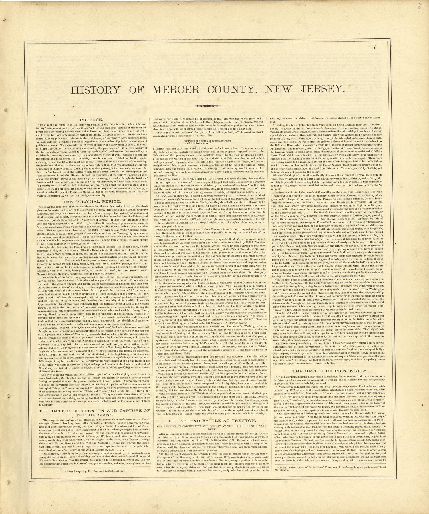 History of Mercer County, N.J. from Combination Atlas Map of Mercer County, New Jersey 1875 by Relic Map Company