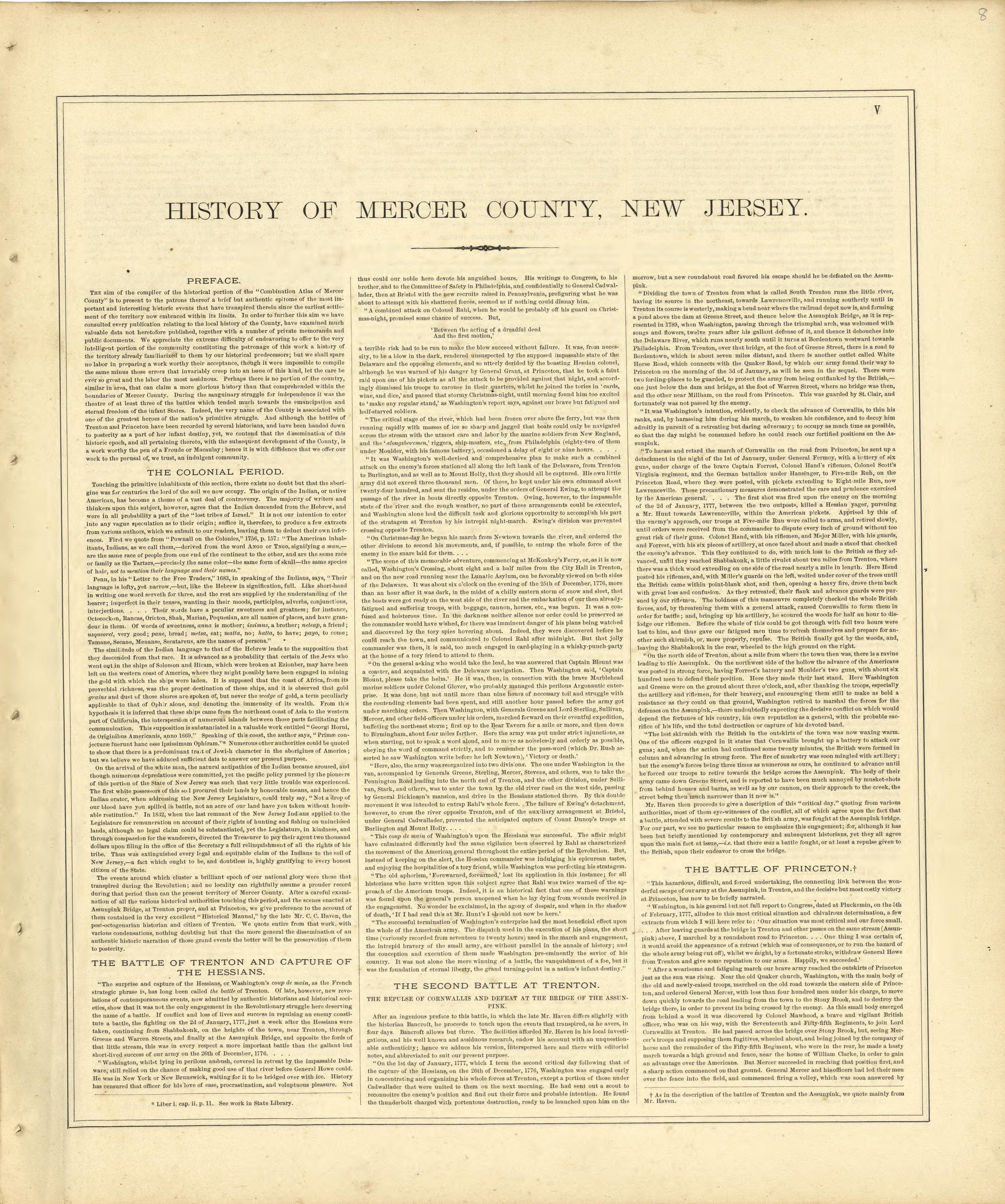 History of Mercer County, N.J. from Combination Atlas Map of Mercer County, New Jersey 1875 by Relic Map Company