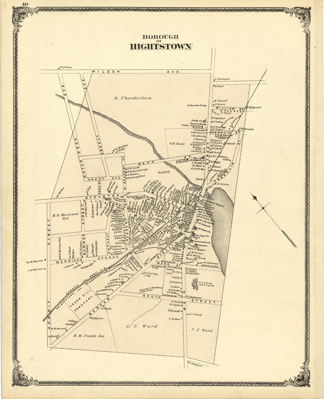 Map of the Borough of Hightstown from Combination Atlas Map of Mercer County, New Jersey 1875 by Relic Map Company