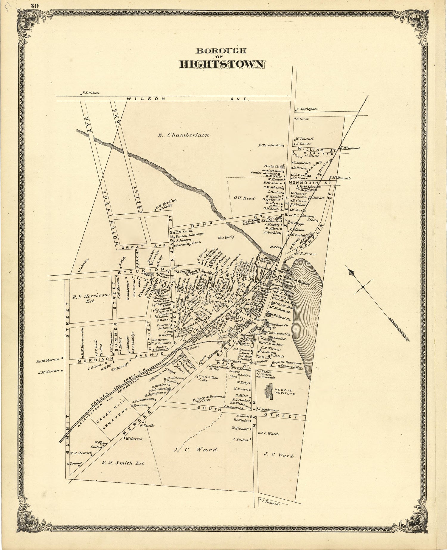 Map of the Borough of Hightstown from Combination Atlas Map of Mercer County, New Jersey 1875 by Relic Map Company