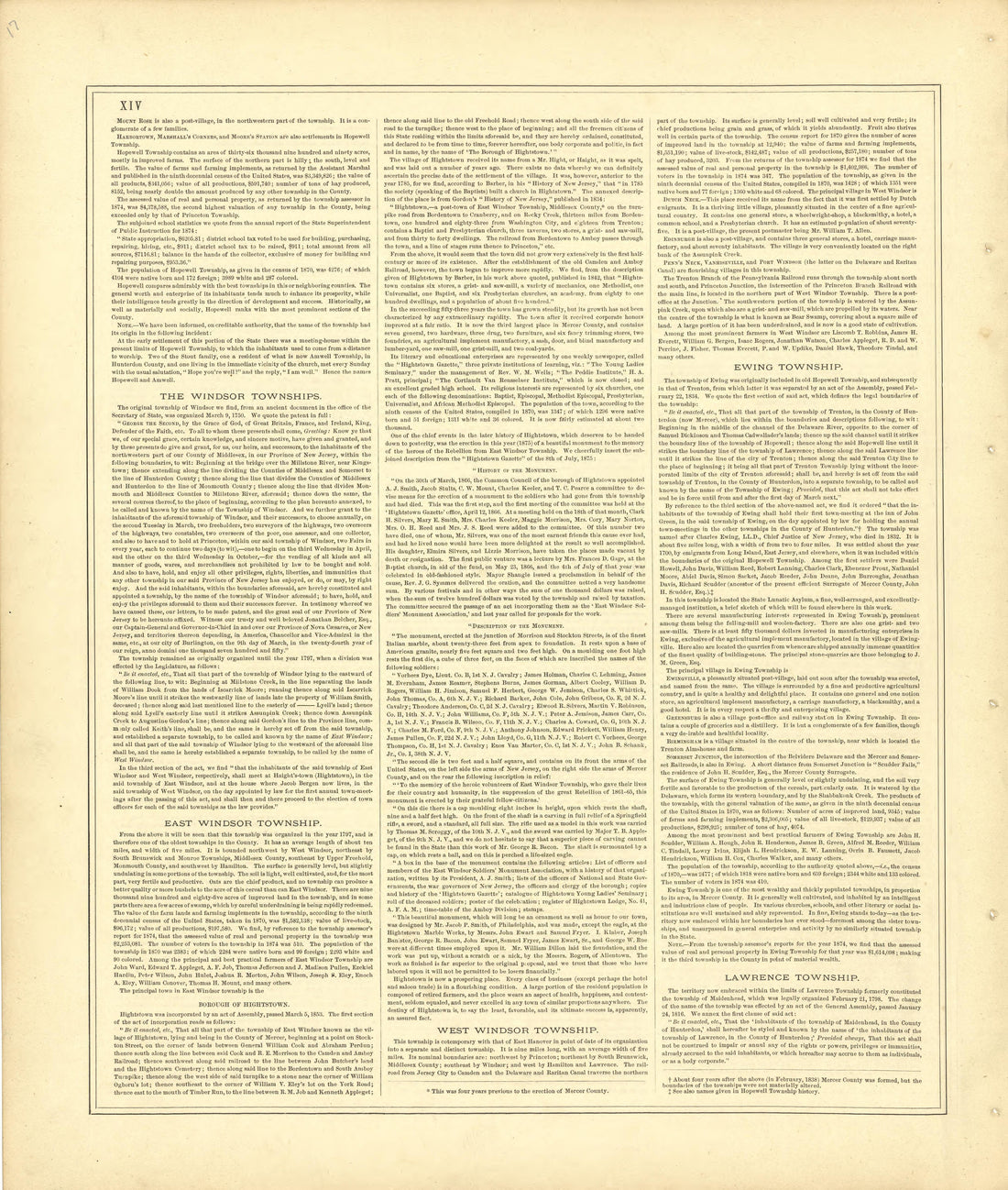 History of Mercer County, N.J. - Continued from Combination Atlas Map of Mercer County, New Jersey 1875 by Relic Map Company