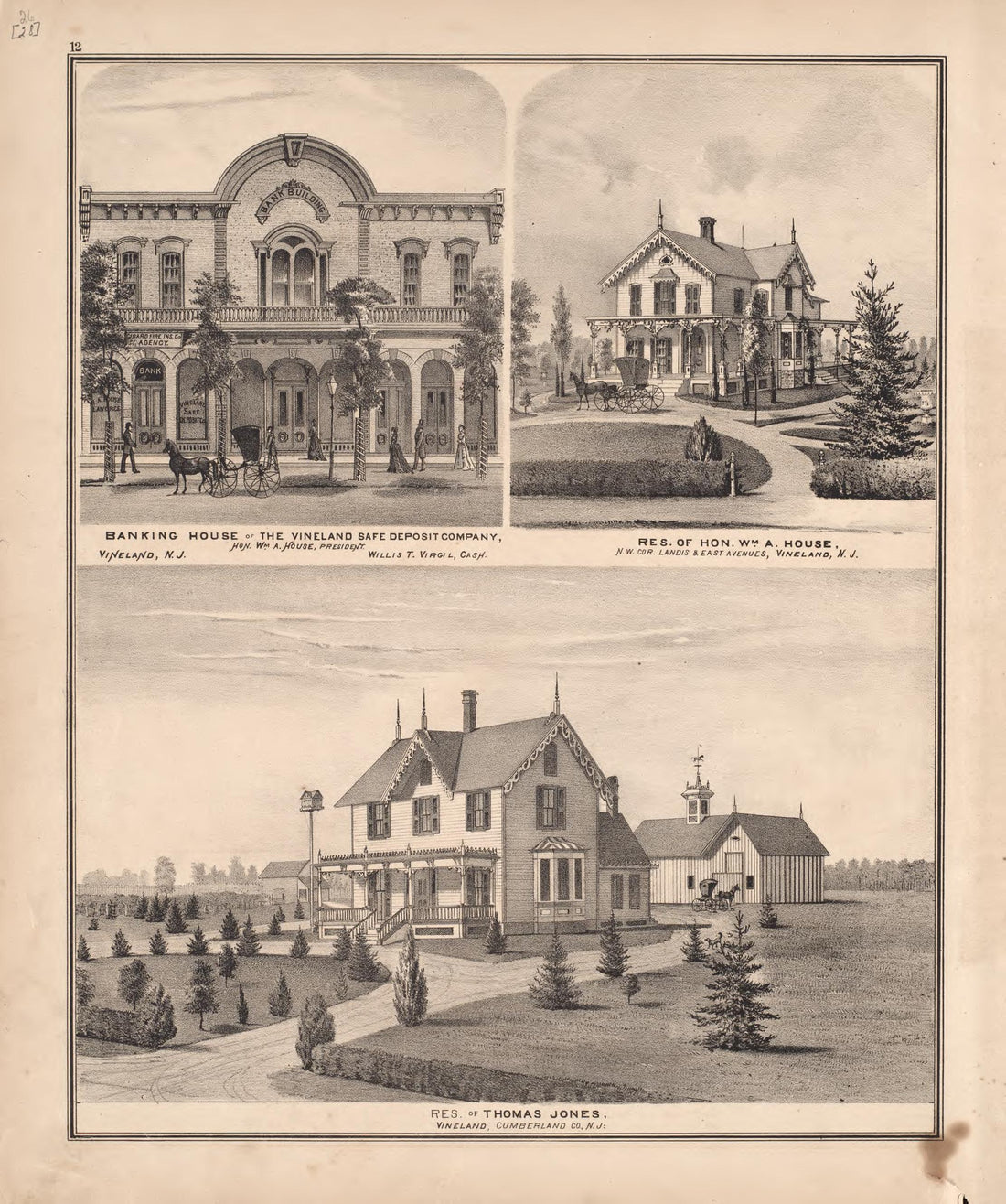3 Views of Property from Combination Atlas Map of Cumberland County, New Jersey 1876 by Relic Map Company