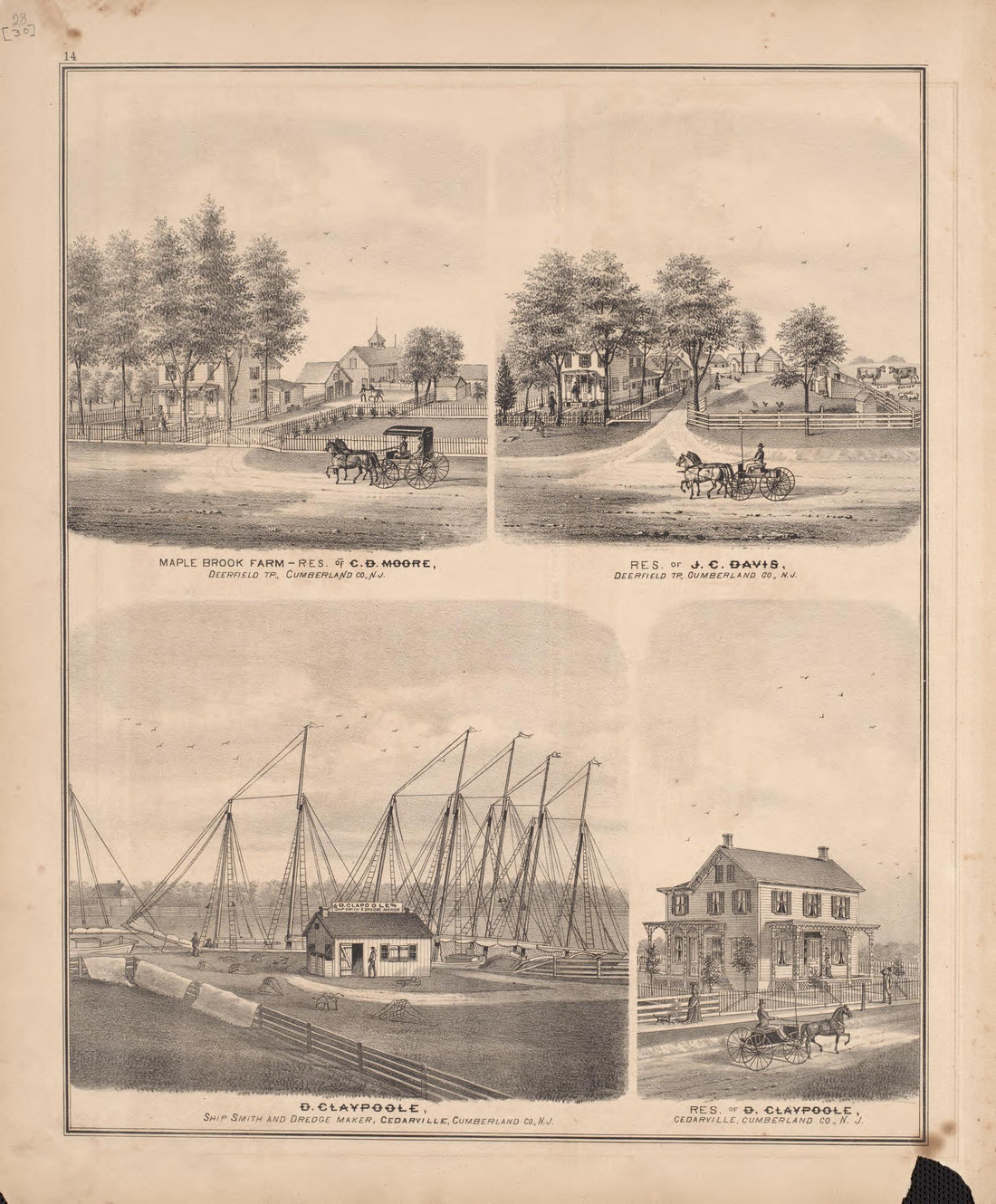 4 Views of Property from Combination Atlas Map of Cumberland County, New Jersey 1876 by Relic Map Company