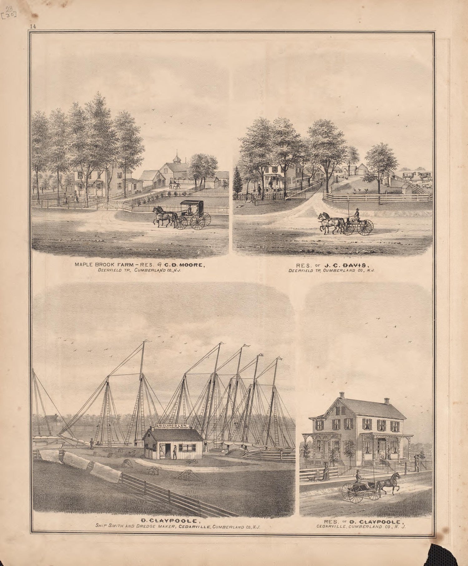 4 Views of Property from Combination Atlas Map of Cumberland County, New Jersey 1876 by Relic Map Company