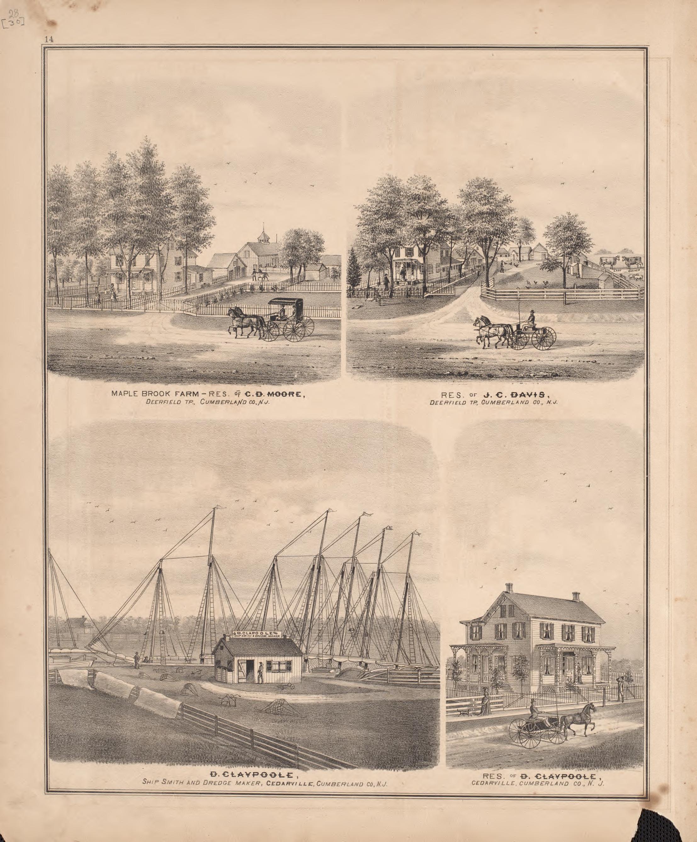 4 Views of Property from Combination Atlas Map of Cumberland County, New Jersey 1876 by Relic Map Company