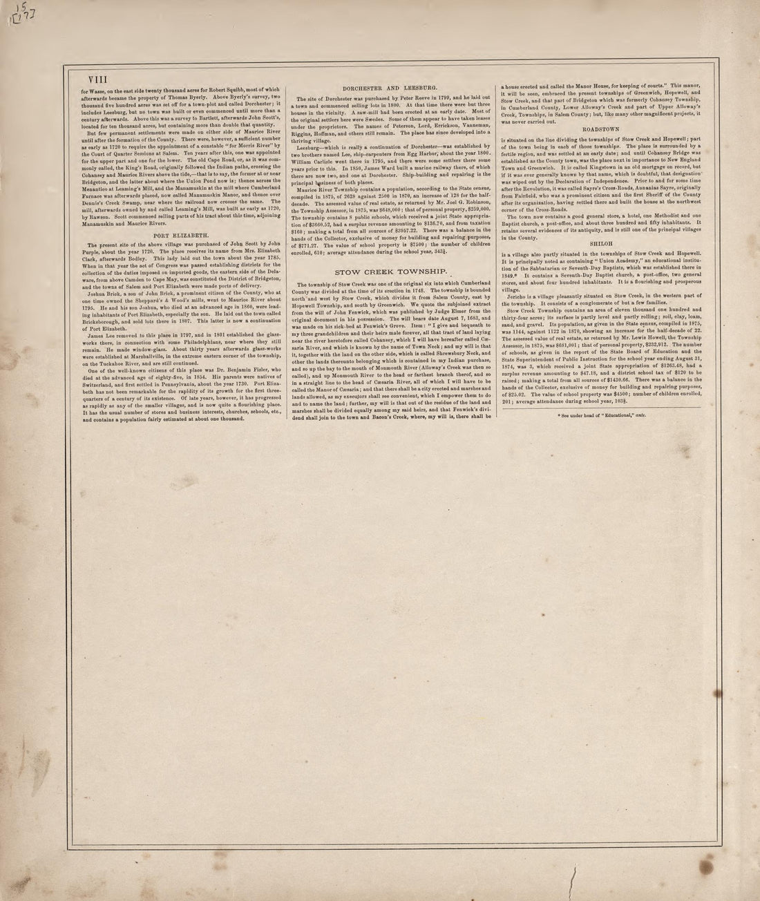 History of the Cities, Villages and Townships of the County - 4 from Combination Atlas Map of Cumberland County, New Jersey 1876 by Relic Map Company