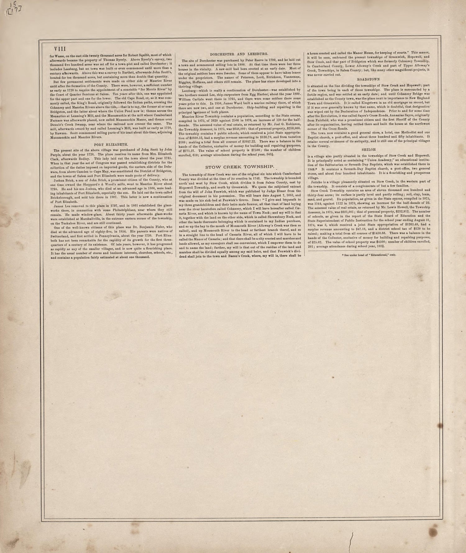 History of the Cities, Villages and Townships of the County - 4 from Combination Atlas Map of Cumberland County, New Jersey 1876 by Relic Map Company
