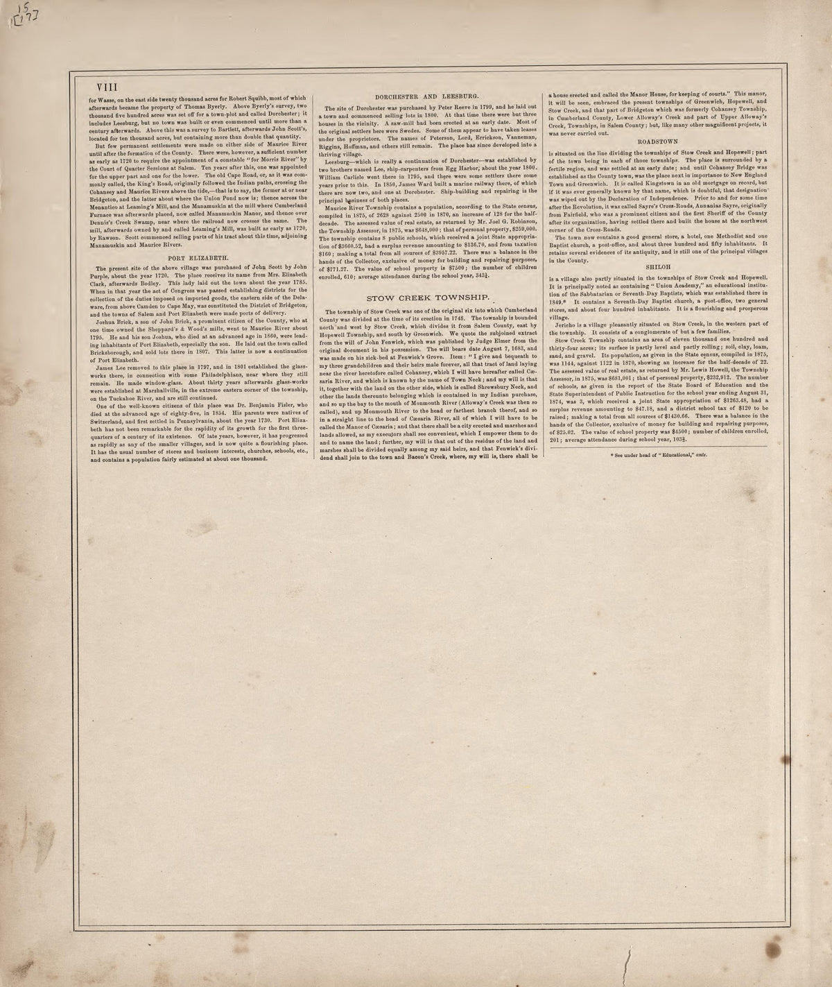 History of the Cities, Villages and Townships of the County - 4 from Combination Atlas Map of Cumberland County, New Jersey 1876 by Relic Map Company